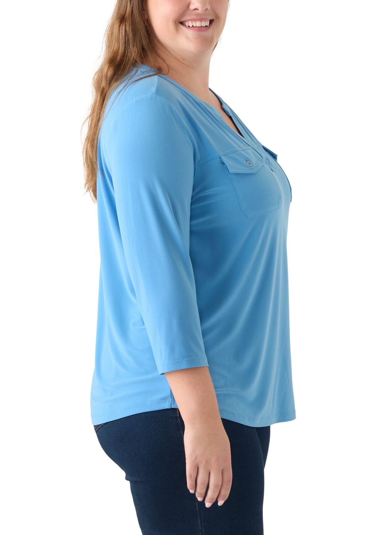 Plus Size 3/4 Sleeve Pocket Top