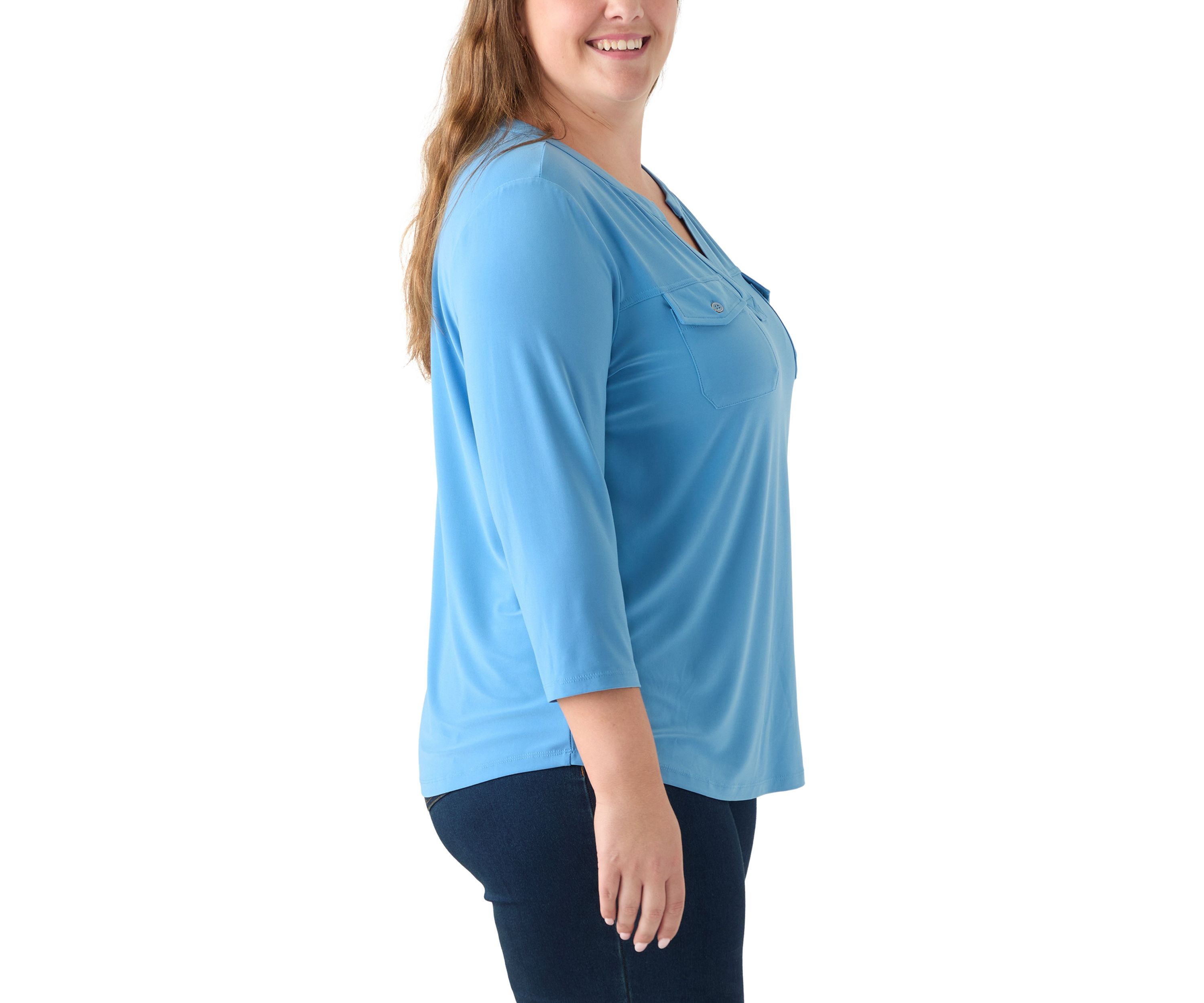 Plus Size 3/4 Sleeve Pocket Top