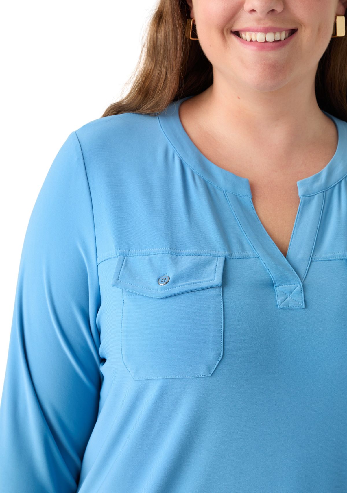 Plus Size 3/4 Sleeve Pocket Top