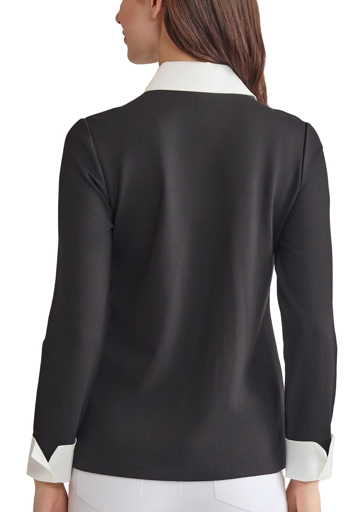 Petite Serenity with Cotton Poplin Long Sleeve V-Neck 2fer Top