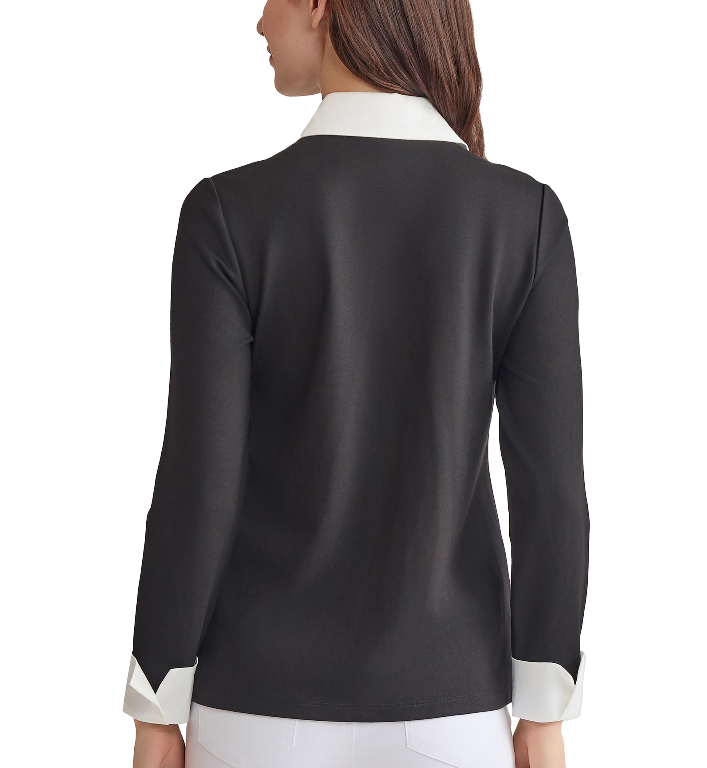 Petite Serenity with Cotton Poplin Long Sleeve V-Neck 2fer Top
