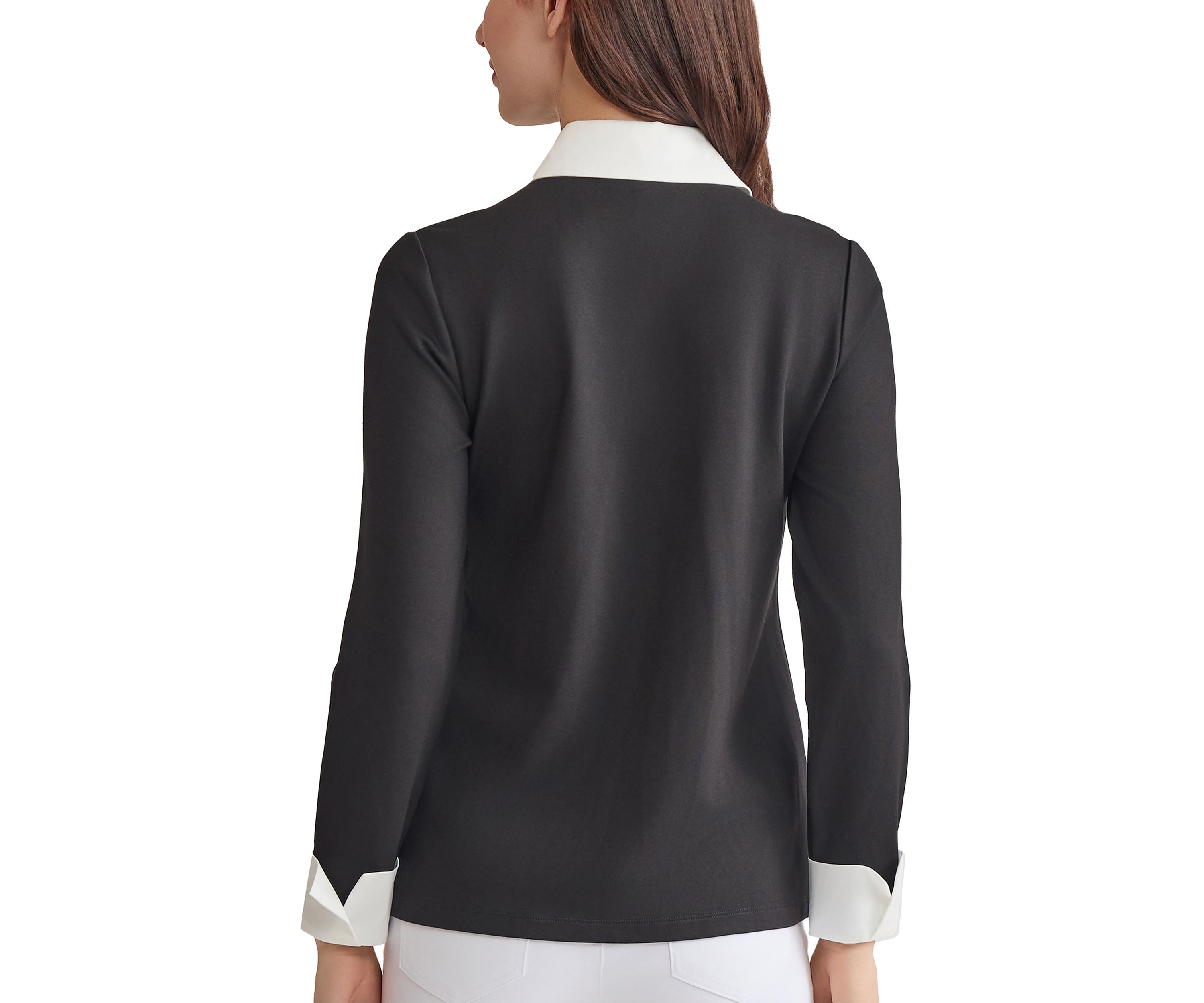 Petite Serenity with Cotton Poplin Long Sleeve V-Neck 2fer Top