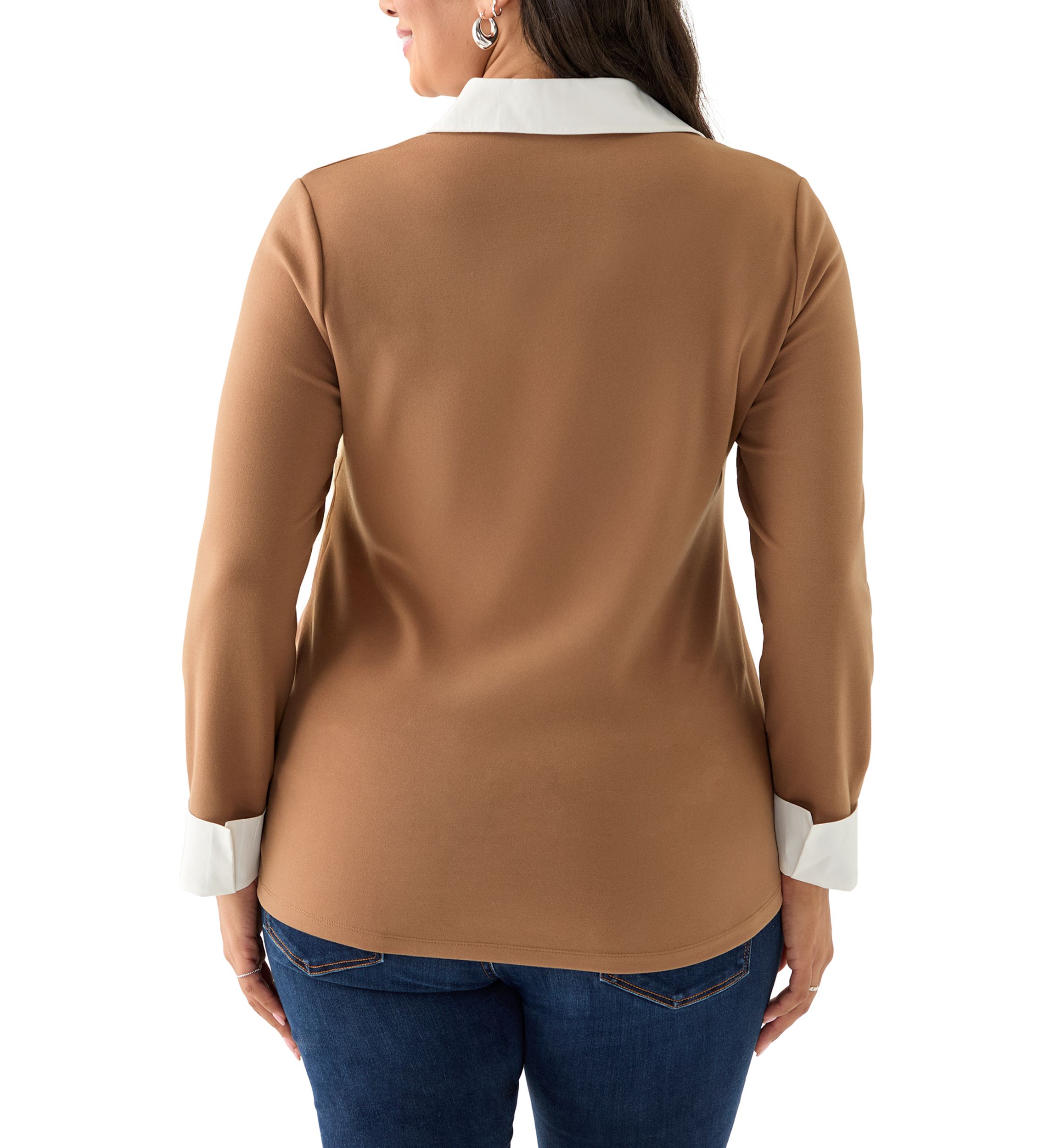 Plus Size Long Sleeve V-Neck Twofer Top