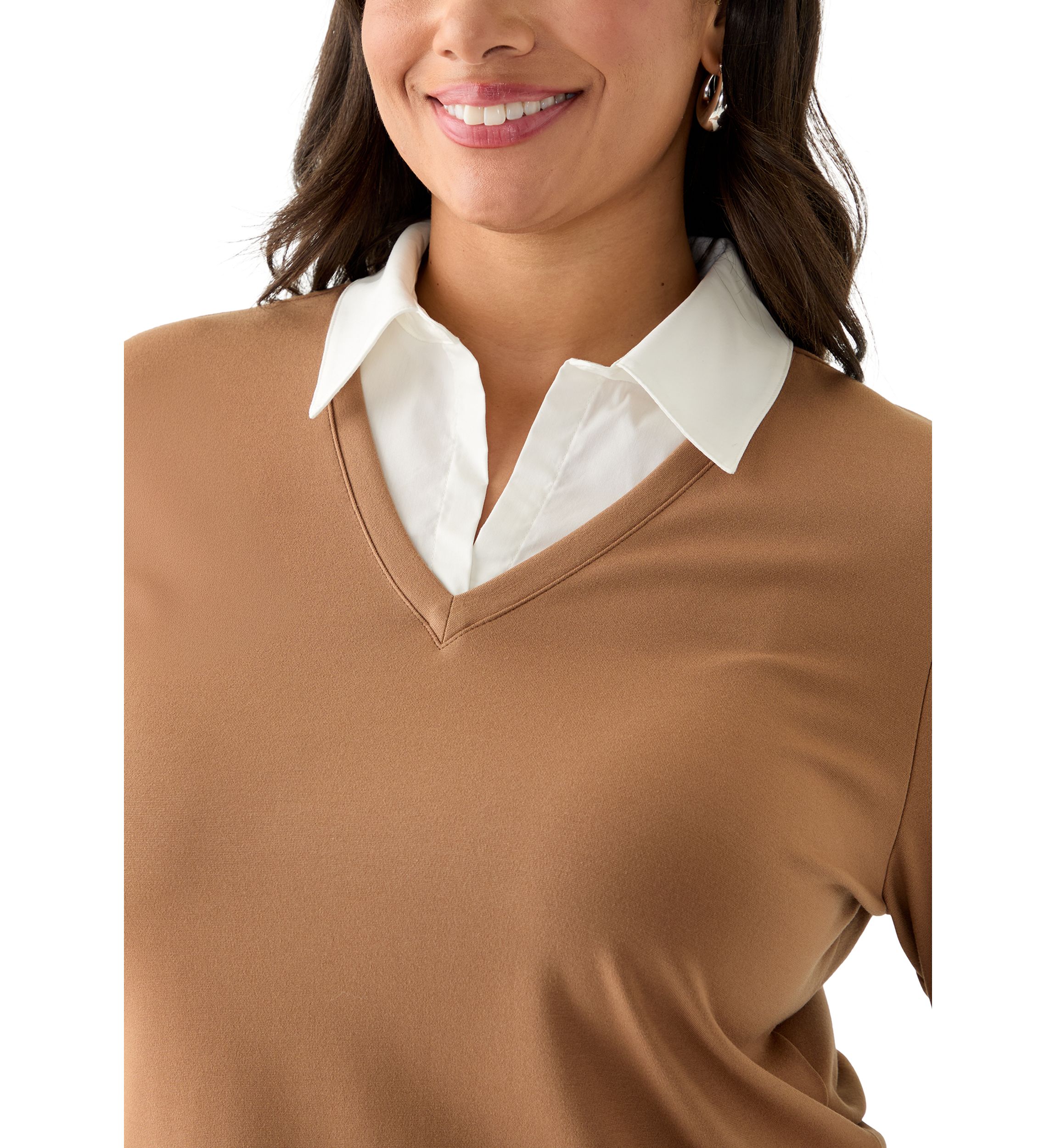 Plus Size Long Sleeve V-Neck Twofer Top