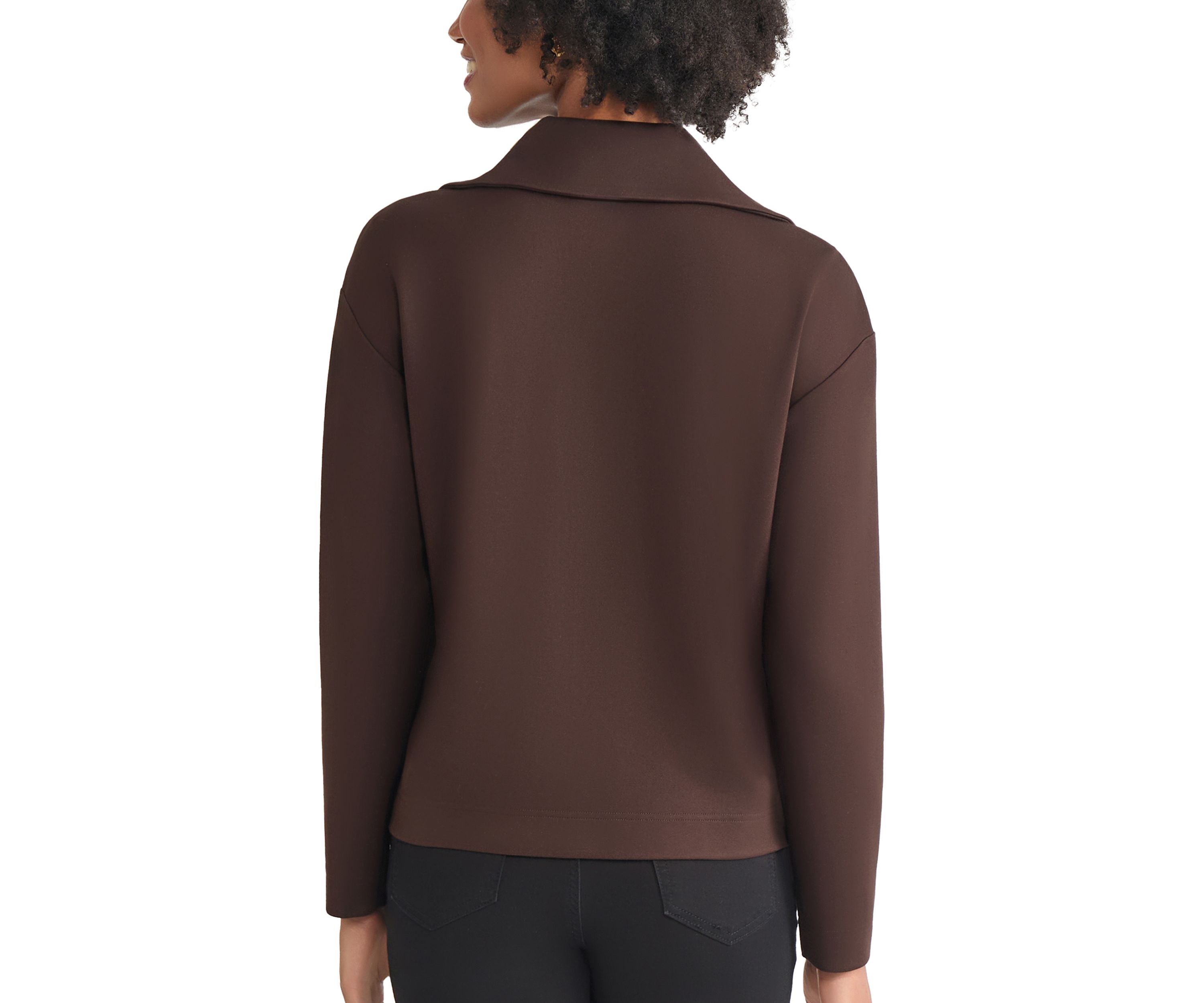 Womens Long Sleeve Zip Front Pullover with Elbow Patches 