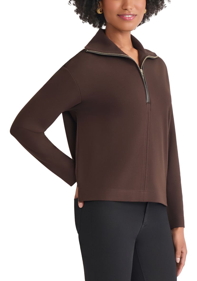 Womens Long Sleeve Zip Front Pullover with Elbow Patches 