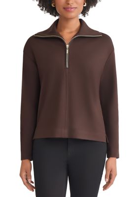 JONES NEW YORK Women's Petite Zip Front Pullover with Elbow Pads, PXL