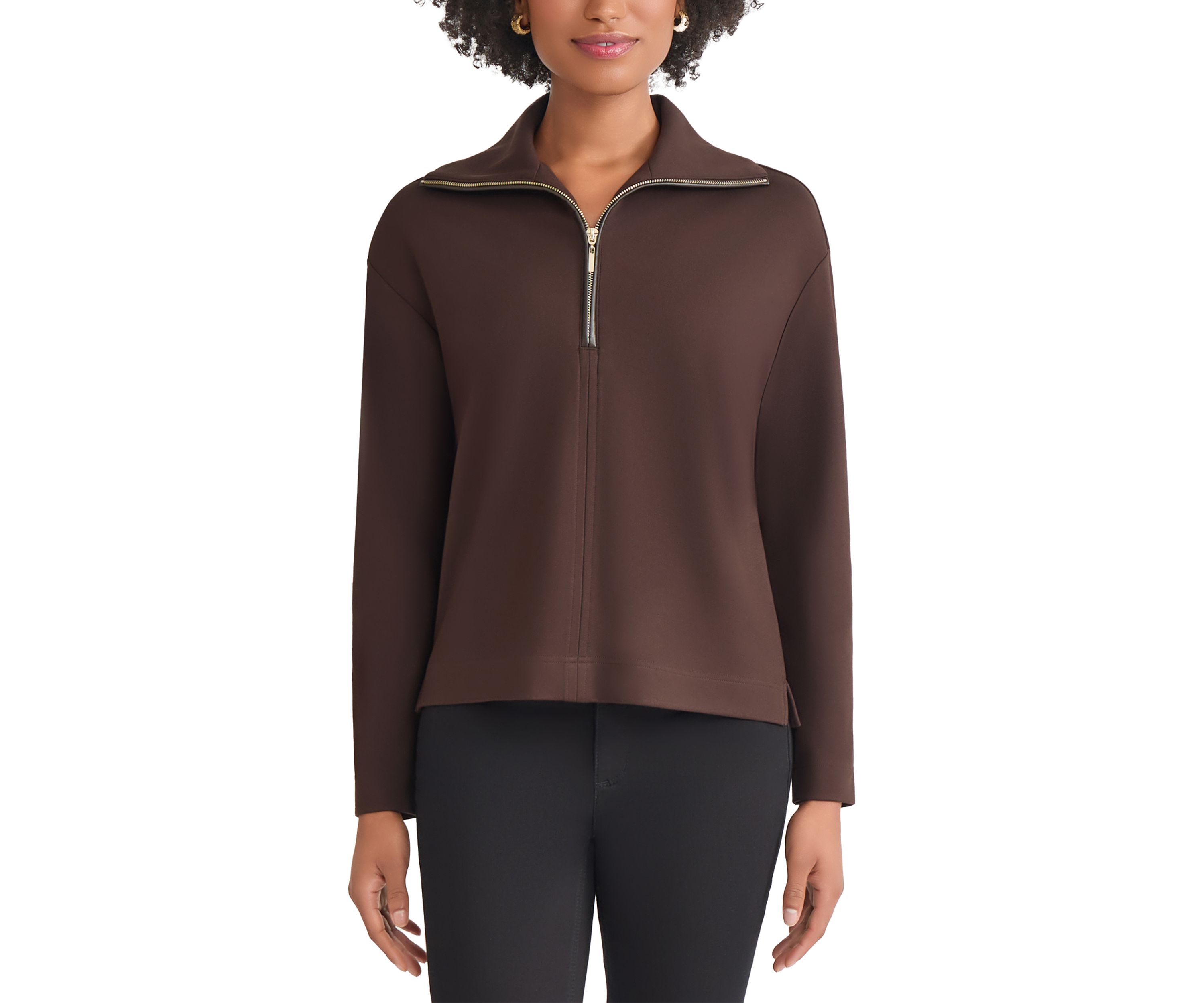 Petite Zip Front Pullover with Elbow Pads