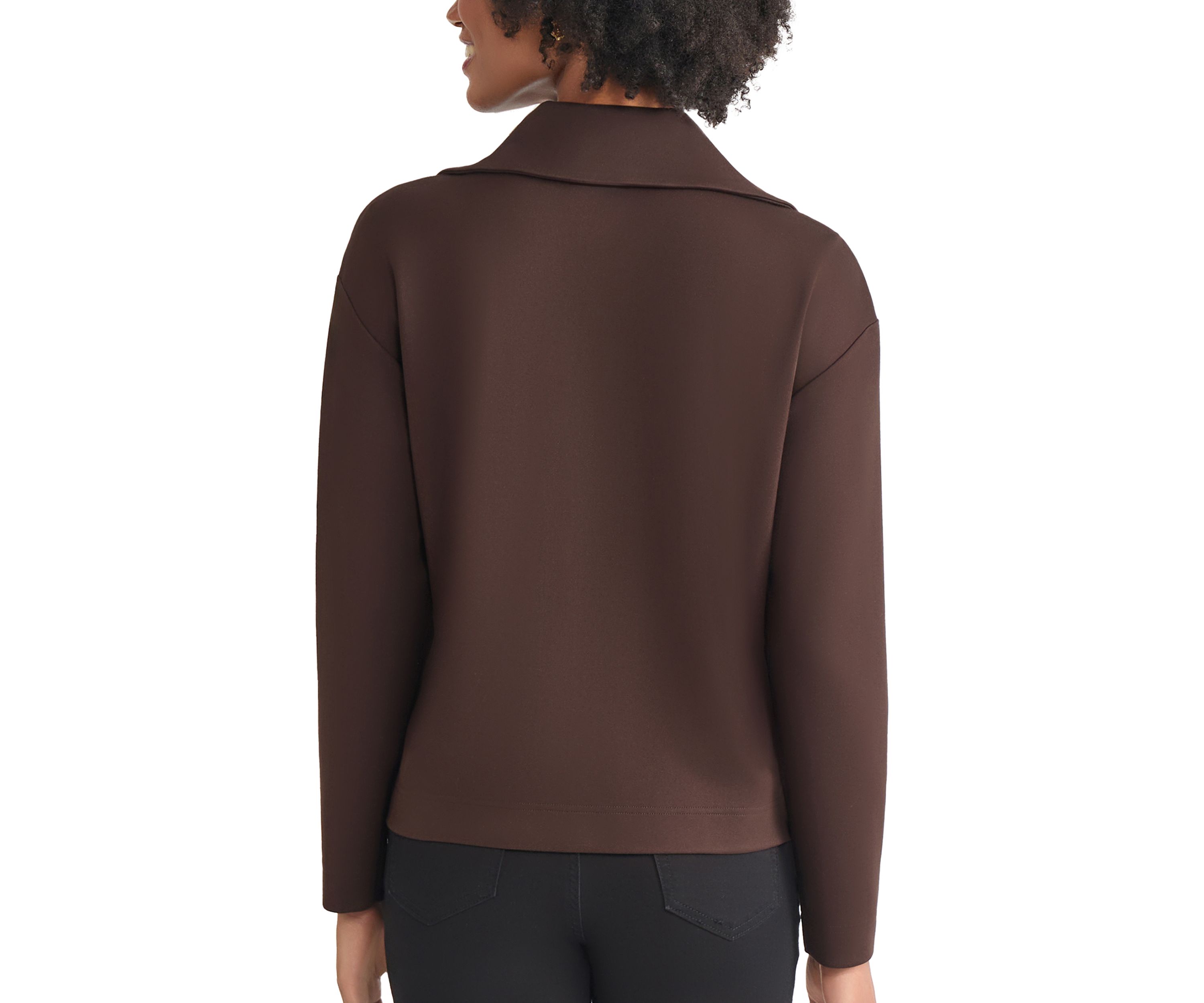 Petite Zip Front Pullover with Elbow Pads