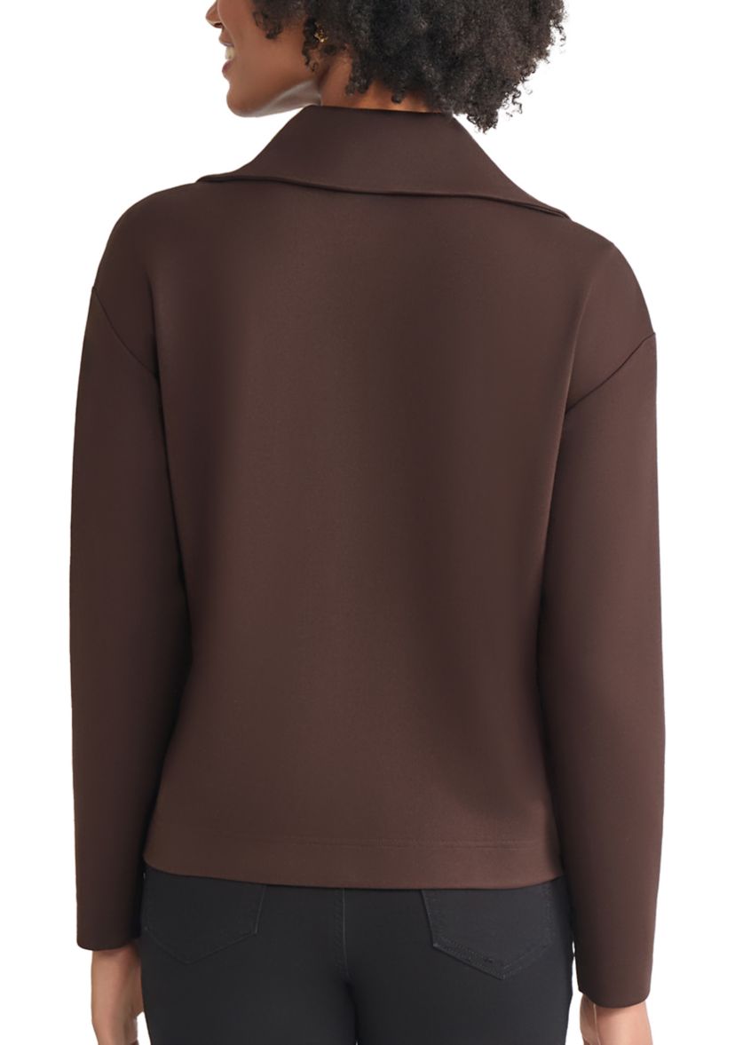 Petite Zip Front Pullover with Elbow Pads
