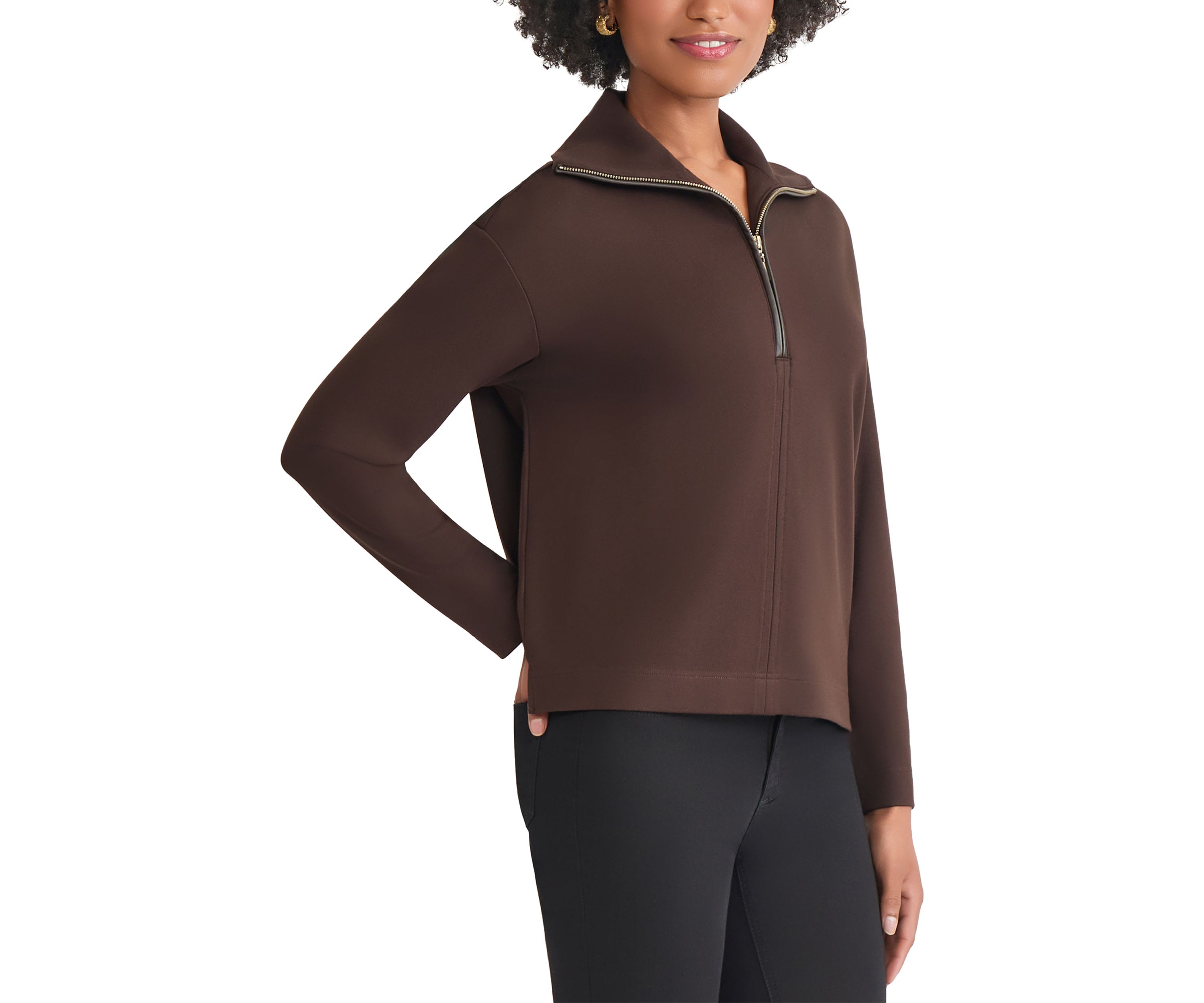 Petite Zip Front Pullover with Elbow Pads