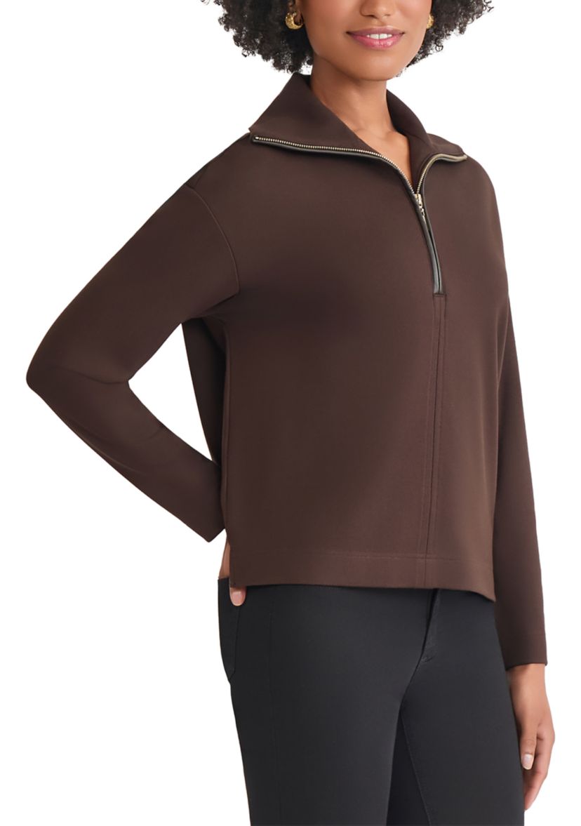 Petite Zip Front Pullover with Elbow Pads