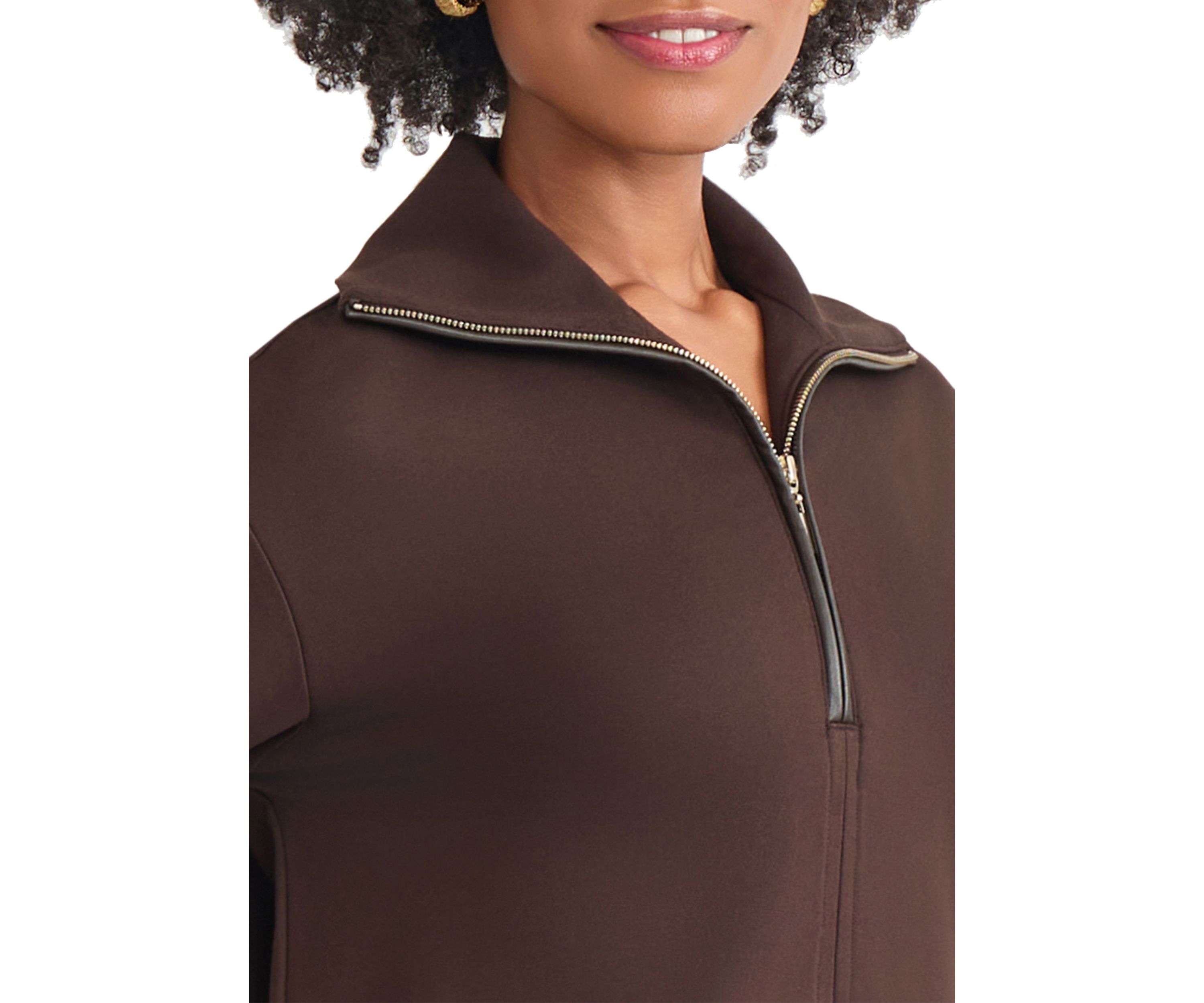 Petite Zip Front Pullover with Elbow Pads