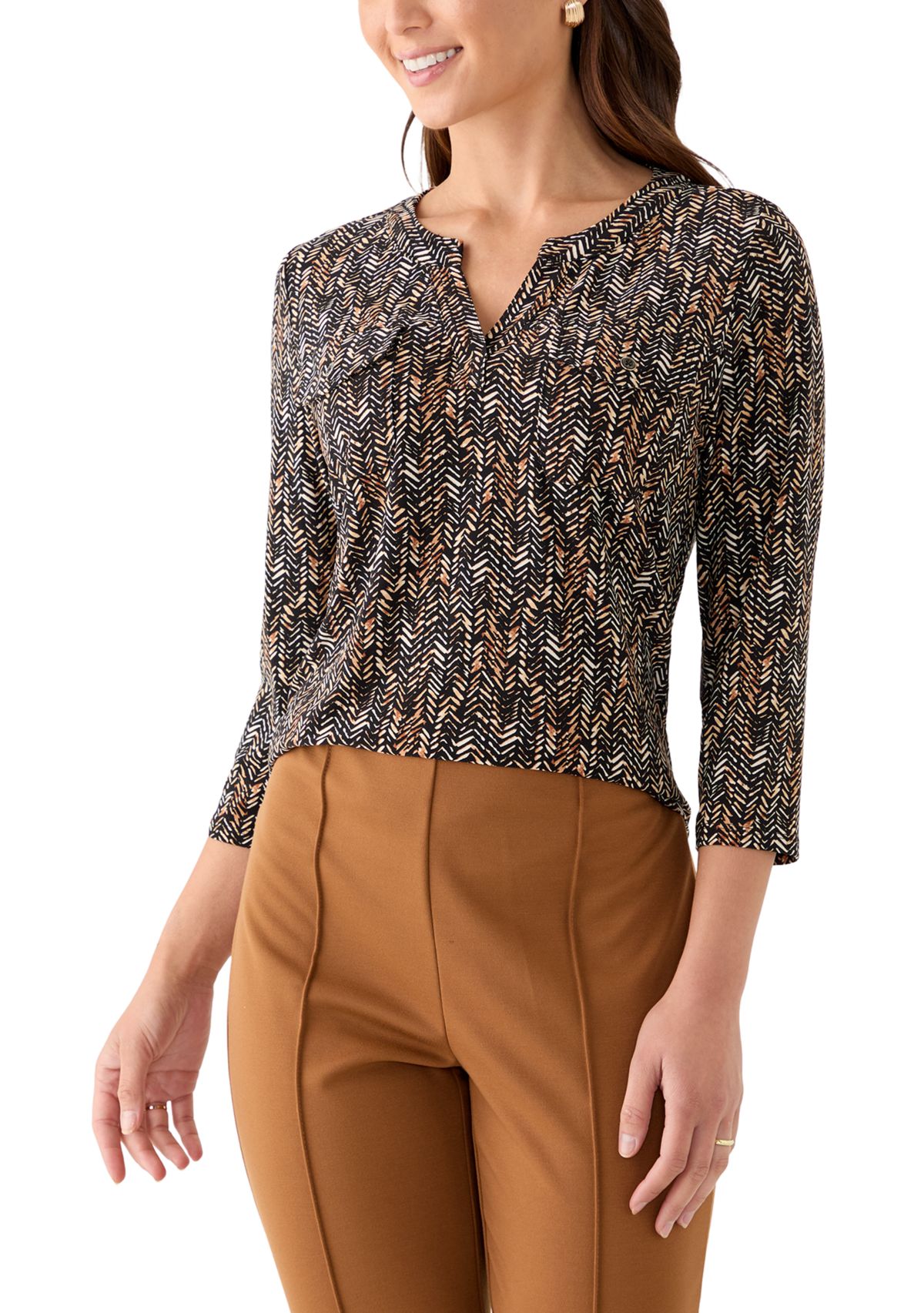 Womens 3/4 Sleeve Print Top