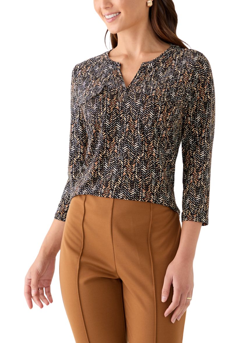 Womens 3/4 Sleeve Print Top