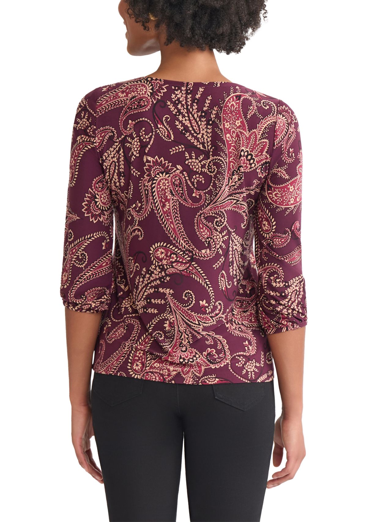 Petite Crewneck with 3/4 Puff Cuff Sleeve Top 