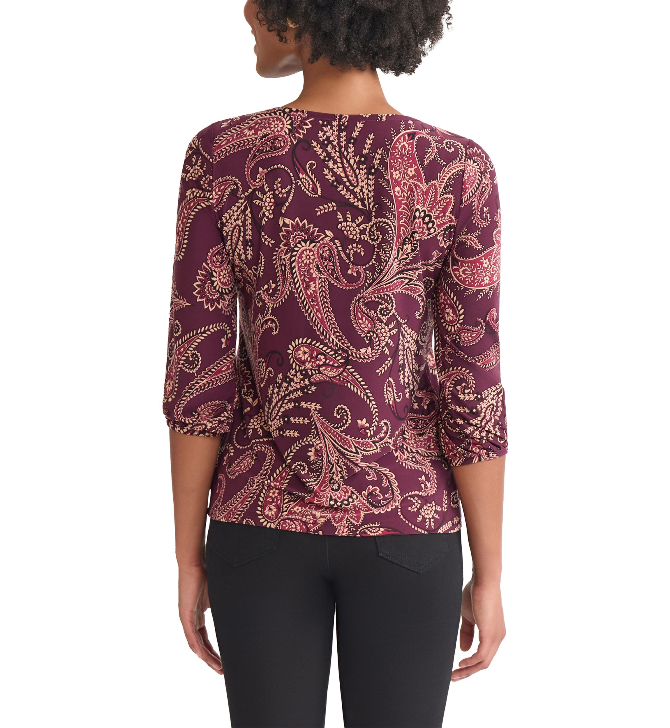Petite Crewneck with 3/4 Puff Cuff Sleeve Top 
