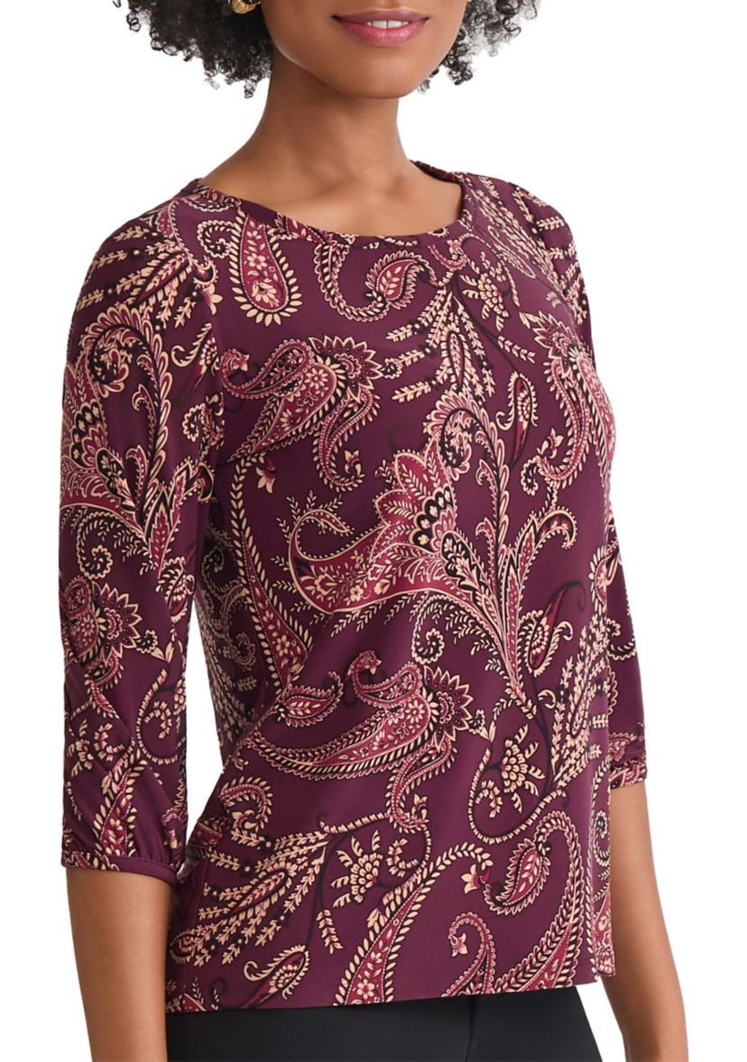 Petite Crewneck with 3/4 Puff Cuff Sleeve Top 