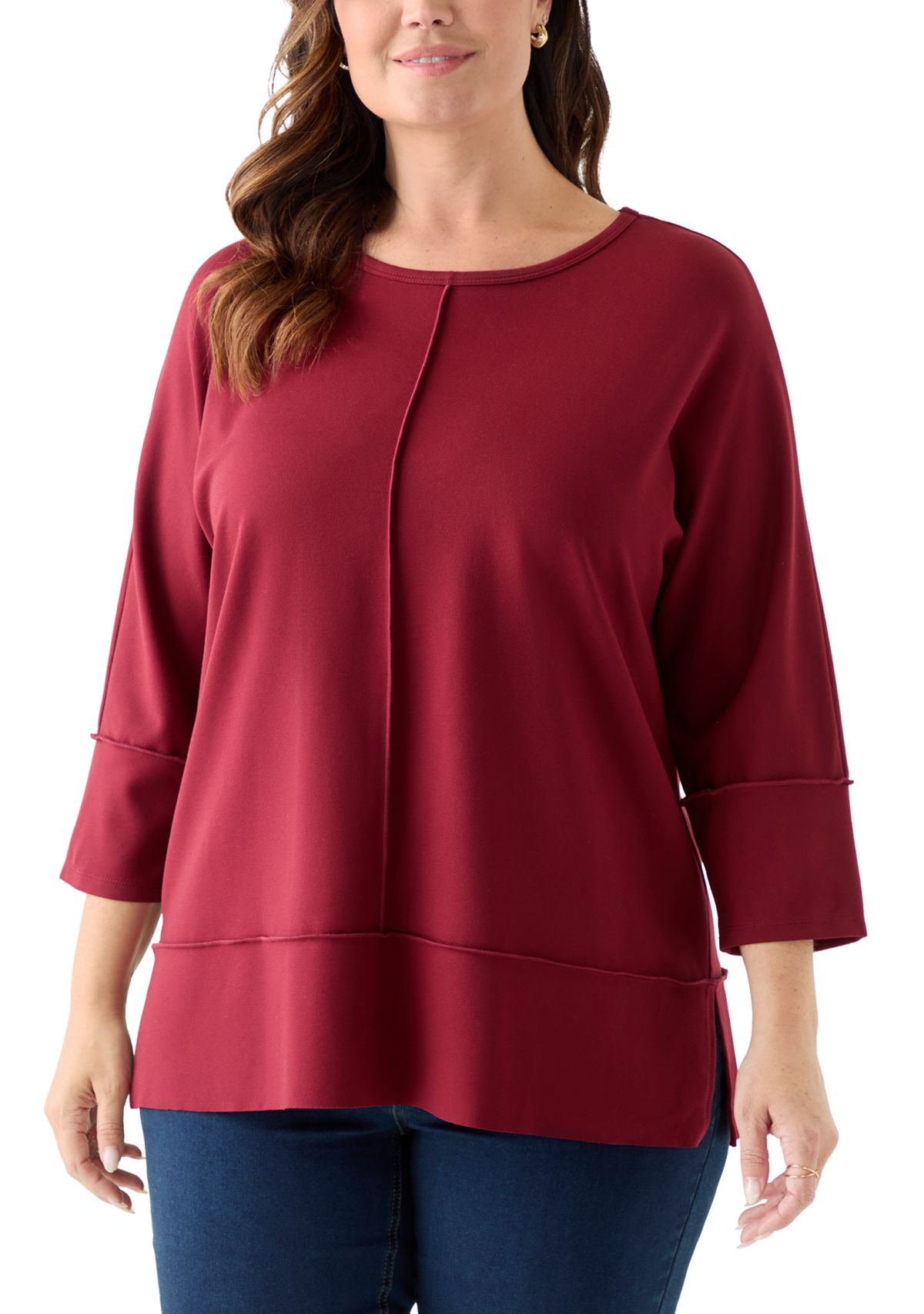 Plus Size Serenity Knit 3/4 Dolman Sleeve Tunic Top