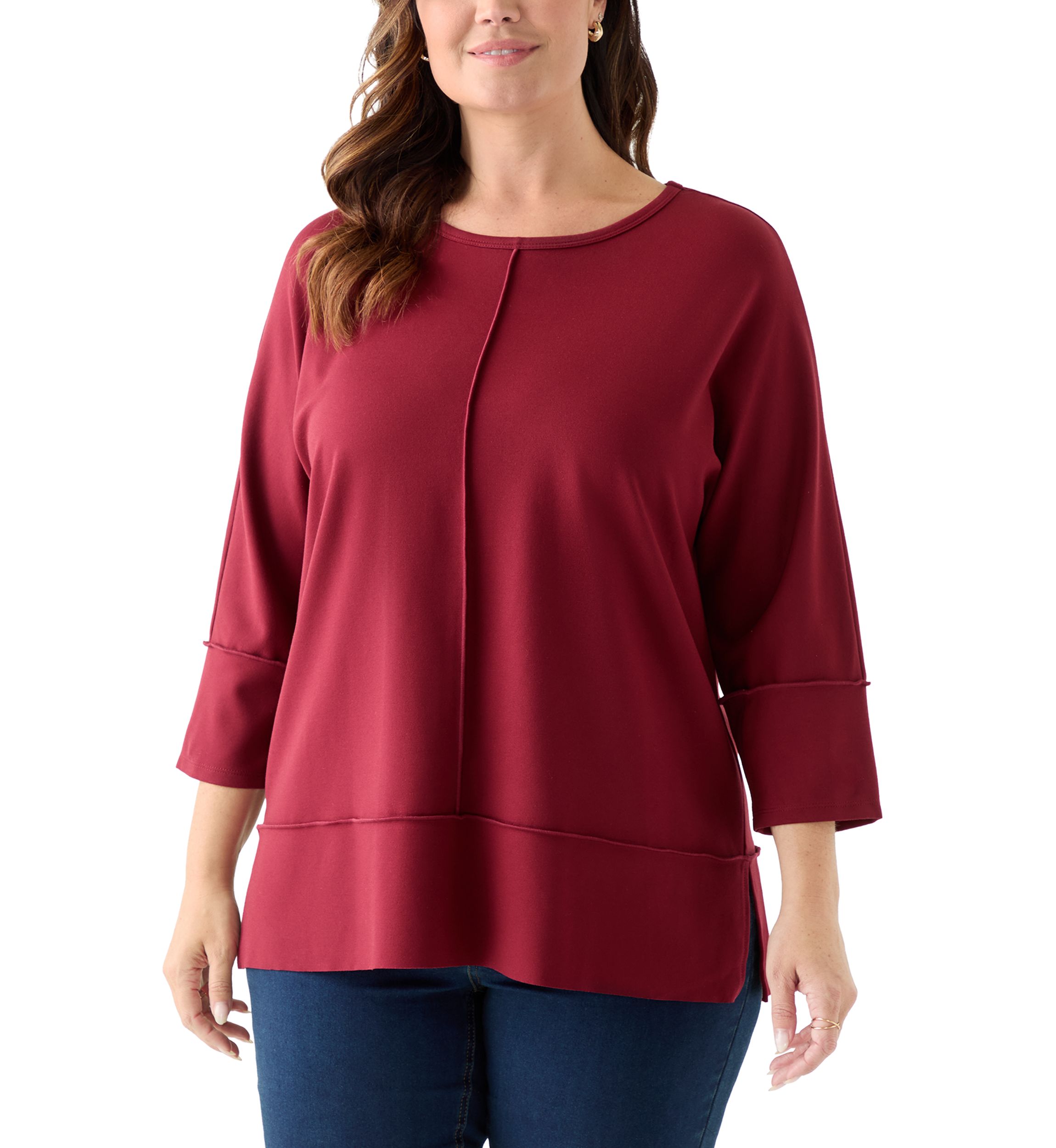 Plus Size Serenity Knit 3/4 Dolman Sleeve Tunic Top