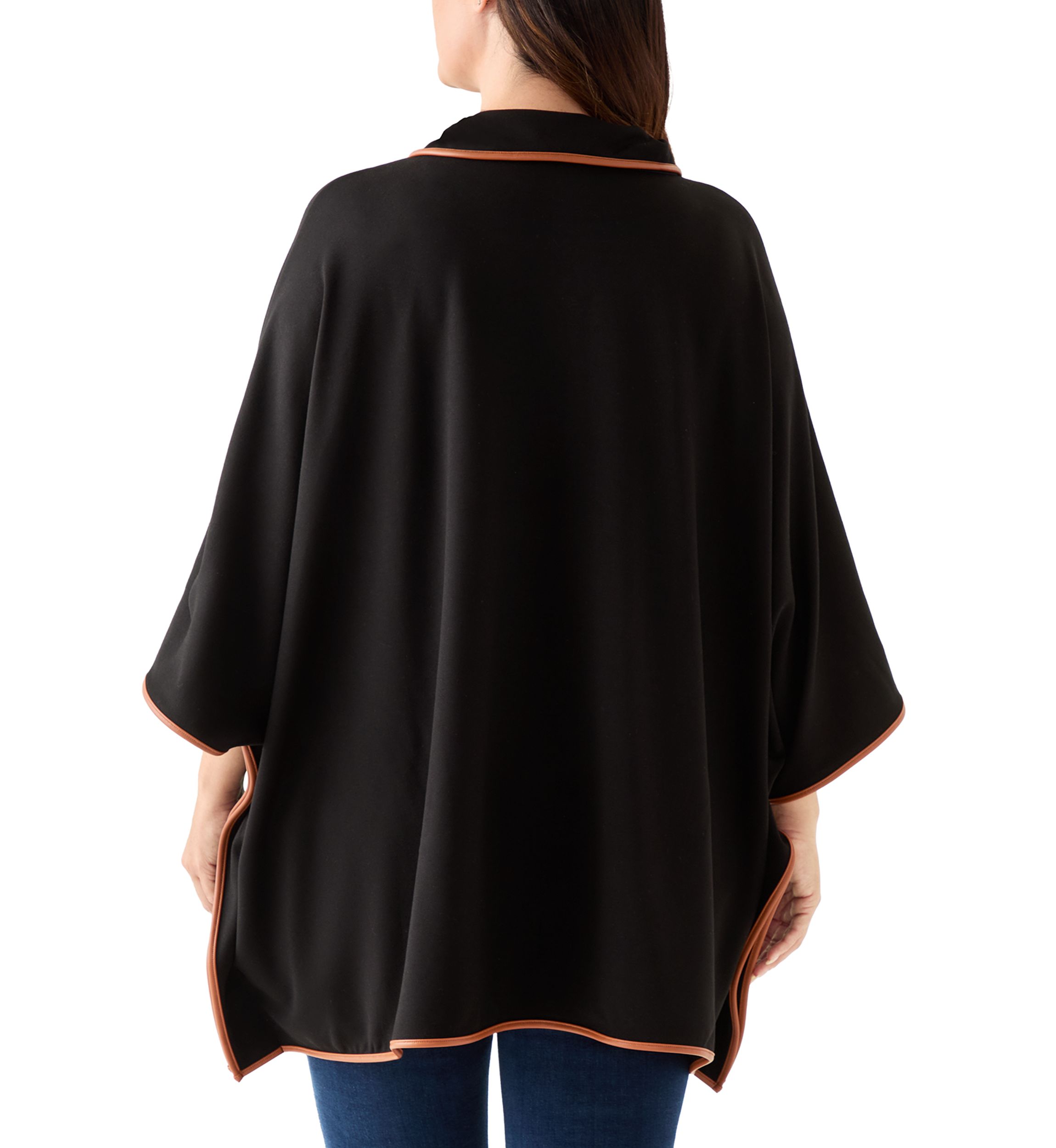Plus Size 3/4 Zip Serenity Knit Poncho with Leather Trim