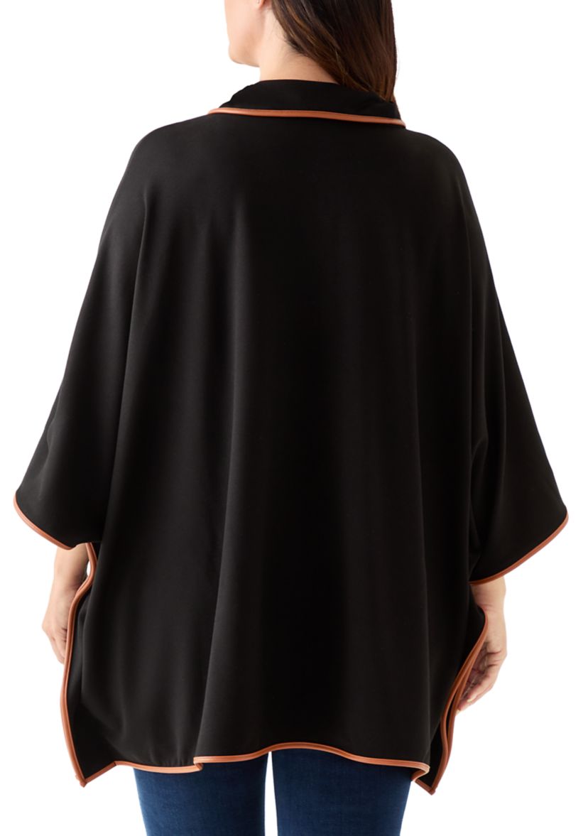 Plus Size 3/4 Zip Serenity Knit Poncho with Leather Trim