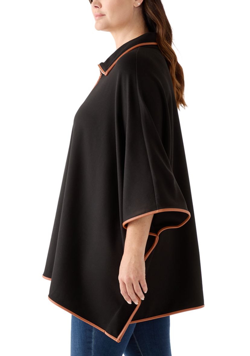 Plus Size 3/4 Zip Serenity Knit Poncho with Leather Trim