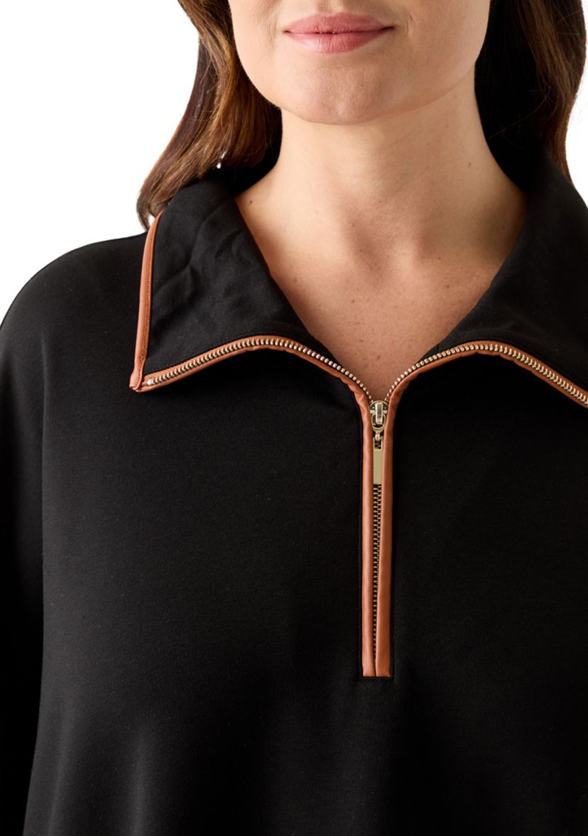 Plus Size 3/4 Zip Serenity Knit Poncho with Leather Trim