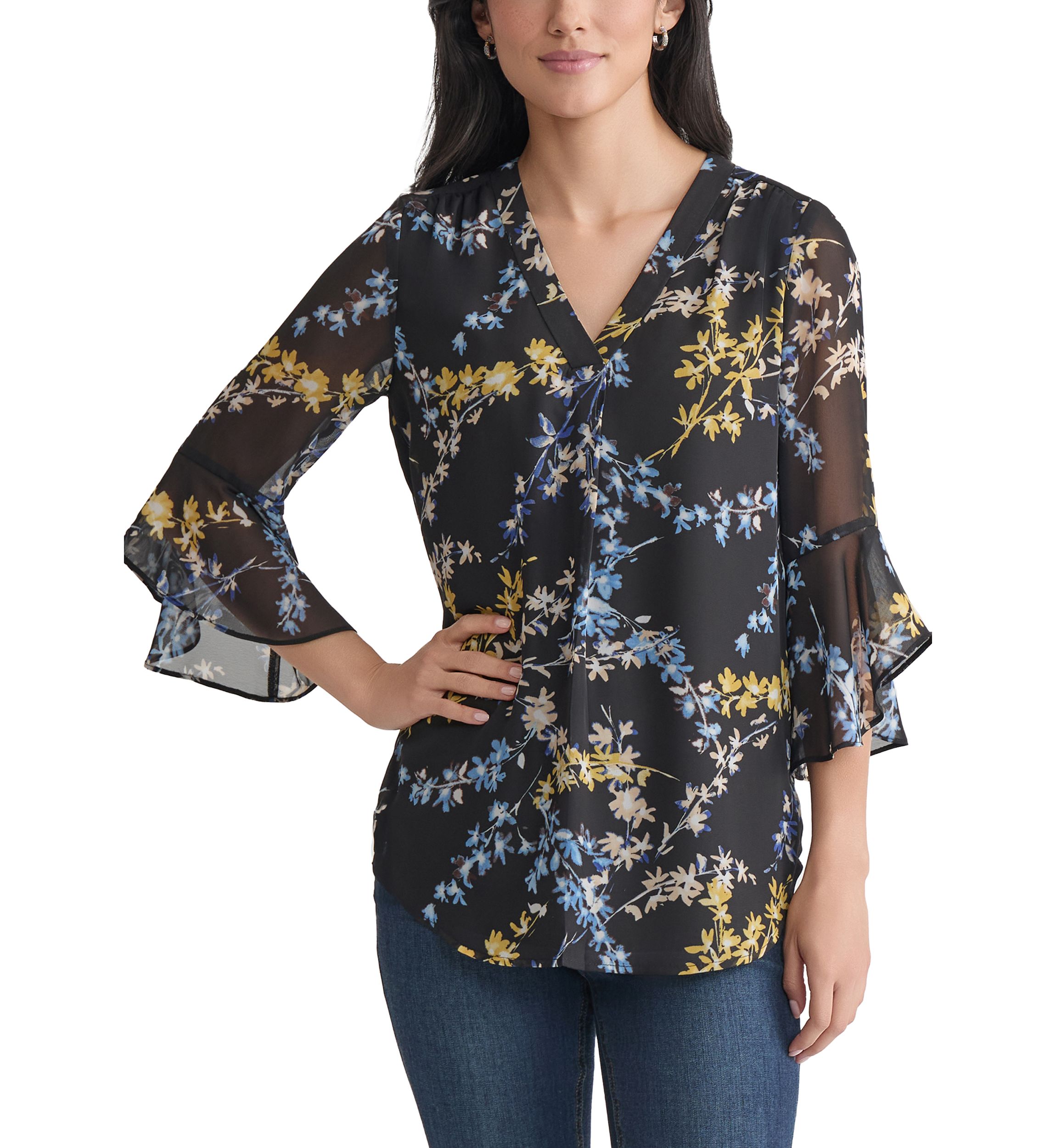 Womens Flutter Sleeve Ruffle Blouse