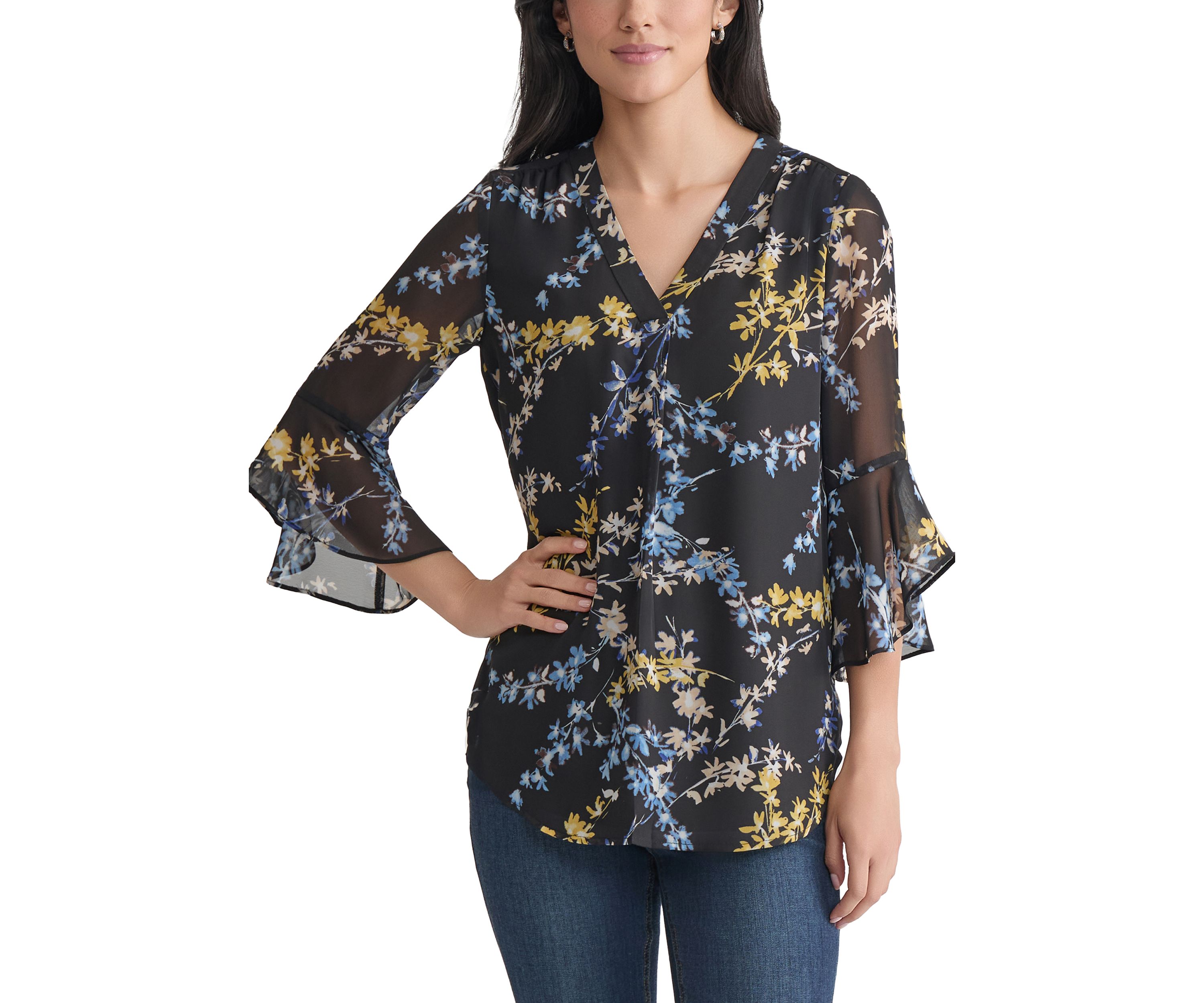 Womens Flutter Sleeve Ruffle Blouse