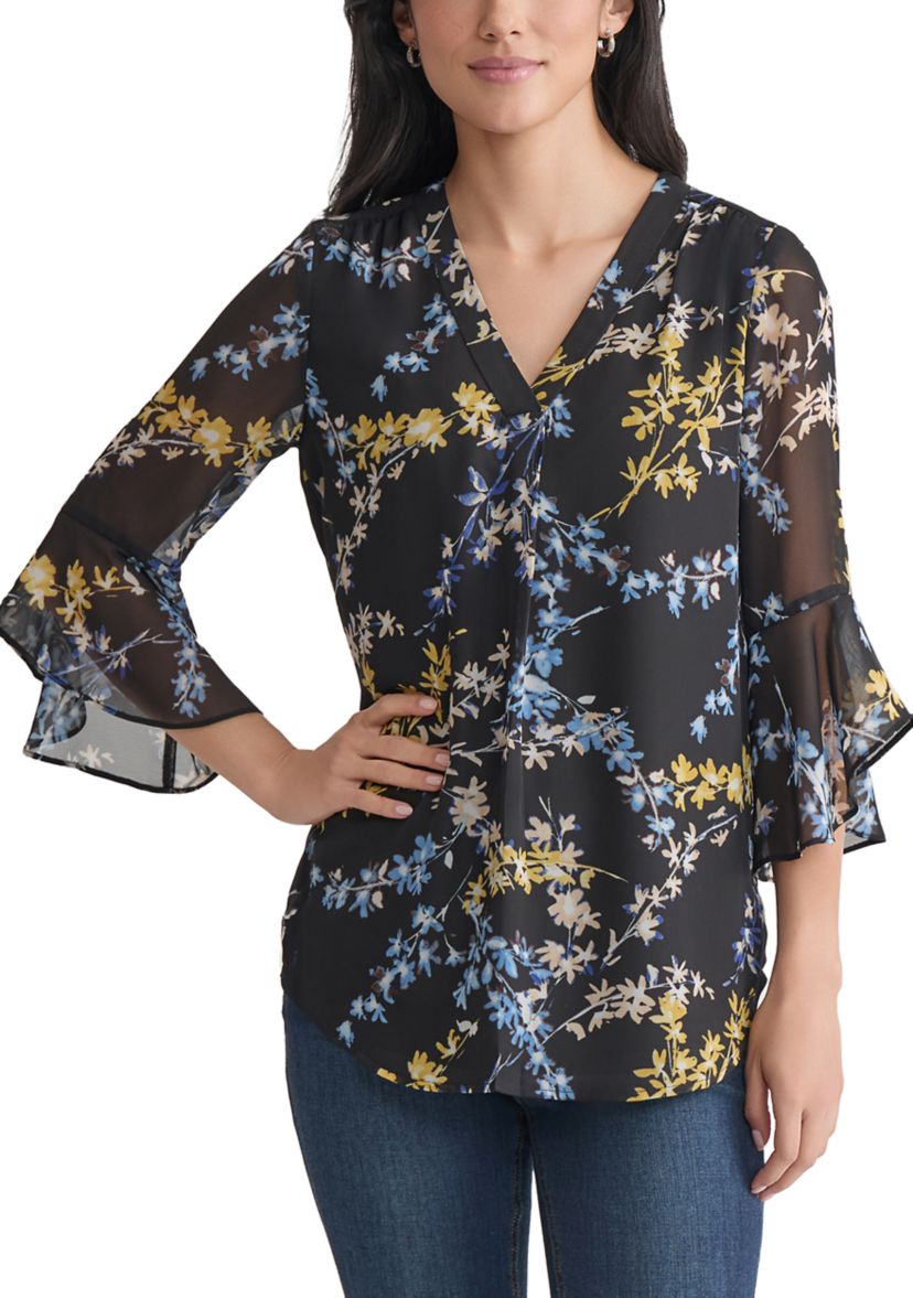 Womens Flutter Sleeve Ruffle Blouse
