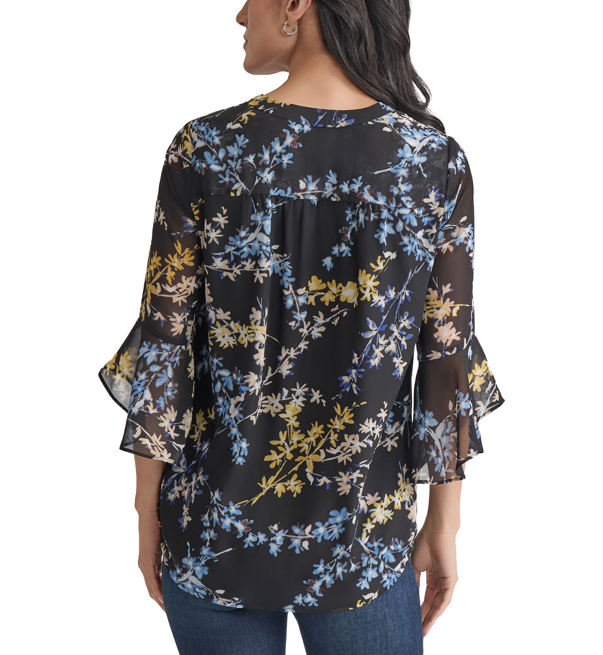 Womens Flutter Sleeve Ruffle Blouse