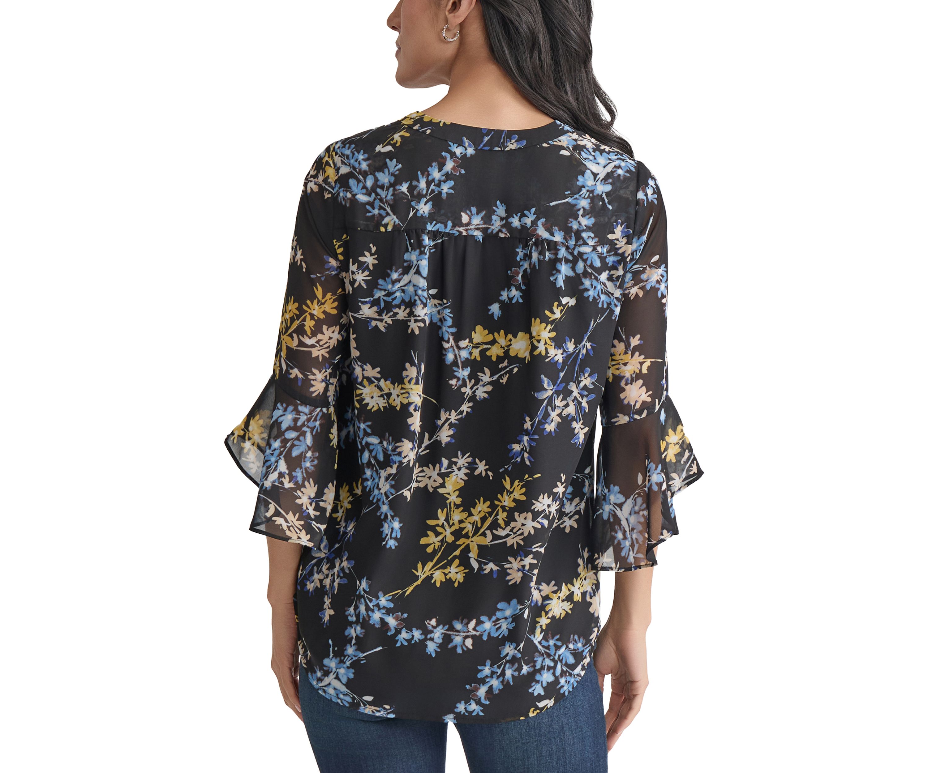 Womens Flutter Sleeve Ruffle Blouse