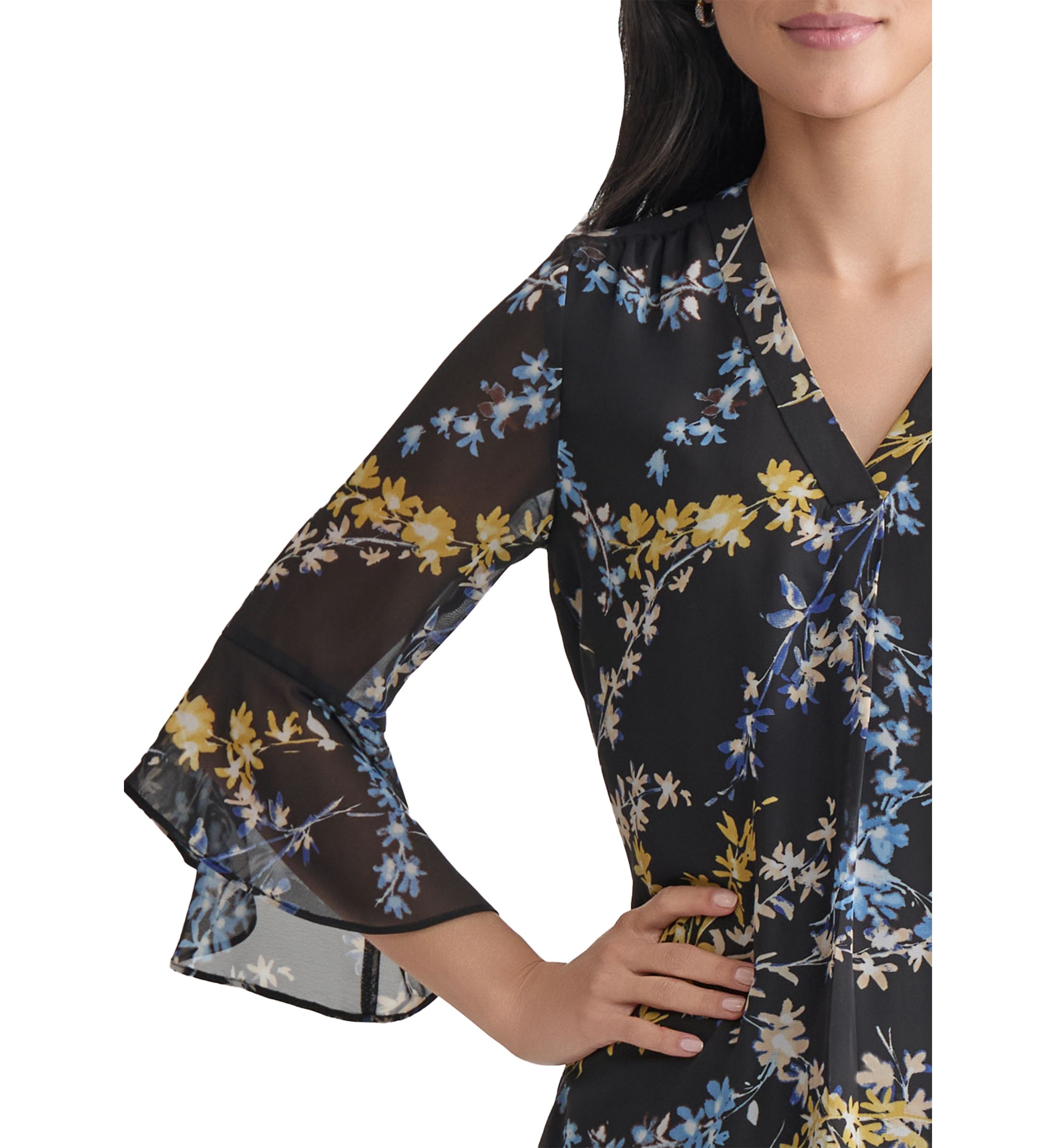 Womens Flutter Sleeve Ruffle Blouse