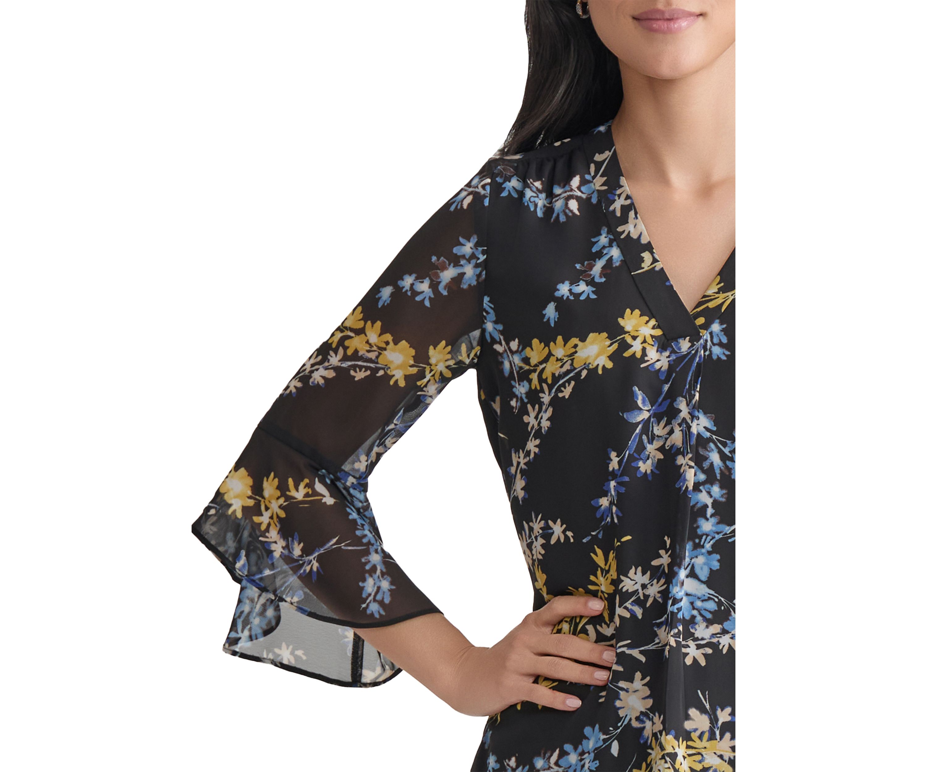 Womens Flutter Sleeve Ruffle Blouse