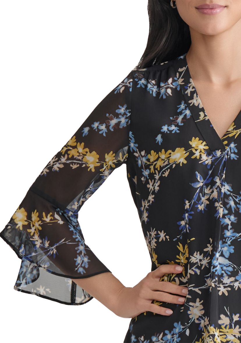 Womens Flutter Sleeve Ruffle Blouse