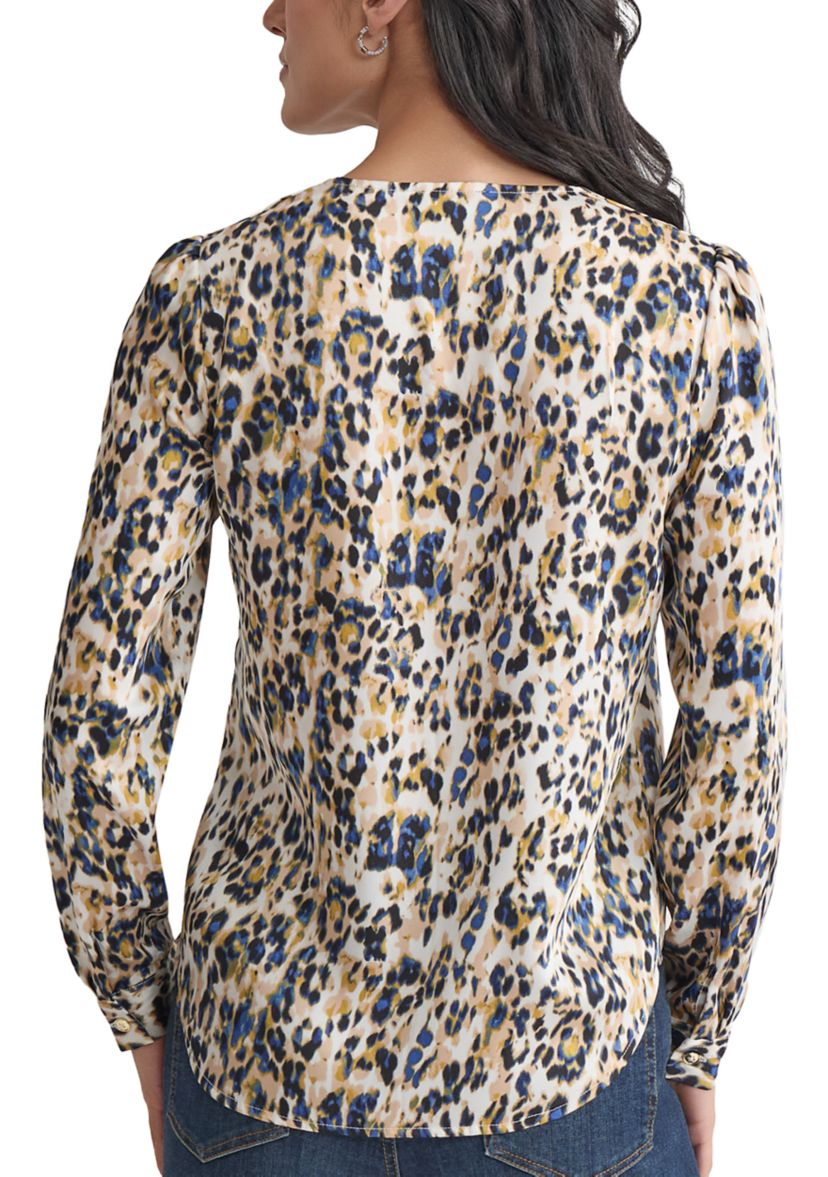 Womens Long Sleeve Printed Utility Blouse 