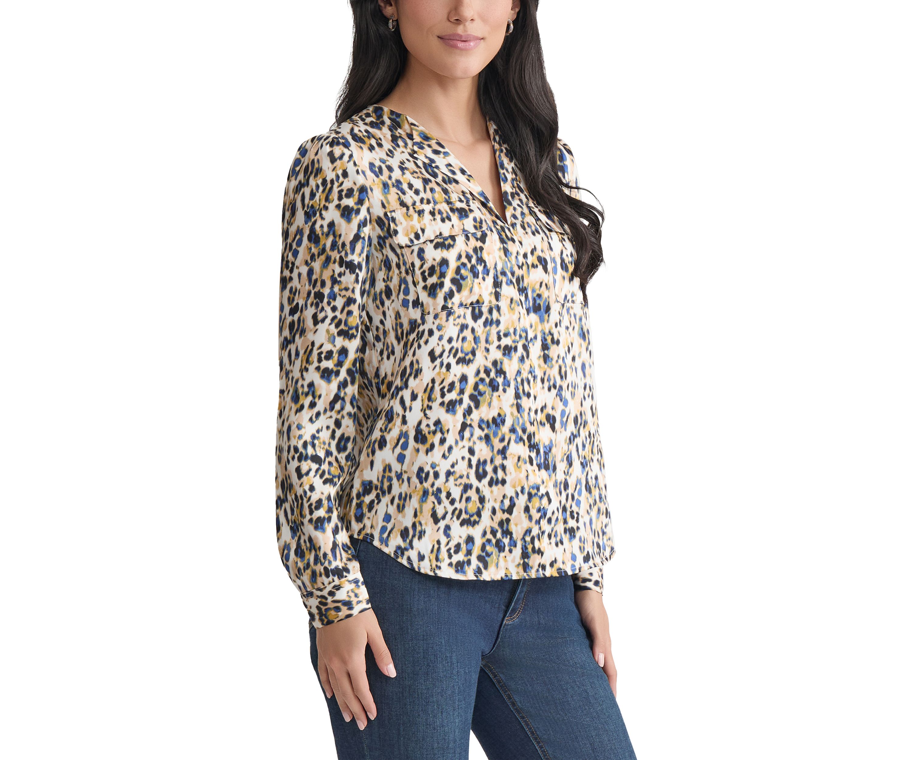Womens Long Sleeve Printed Utility Blouse 
