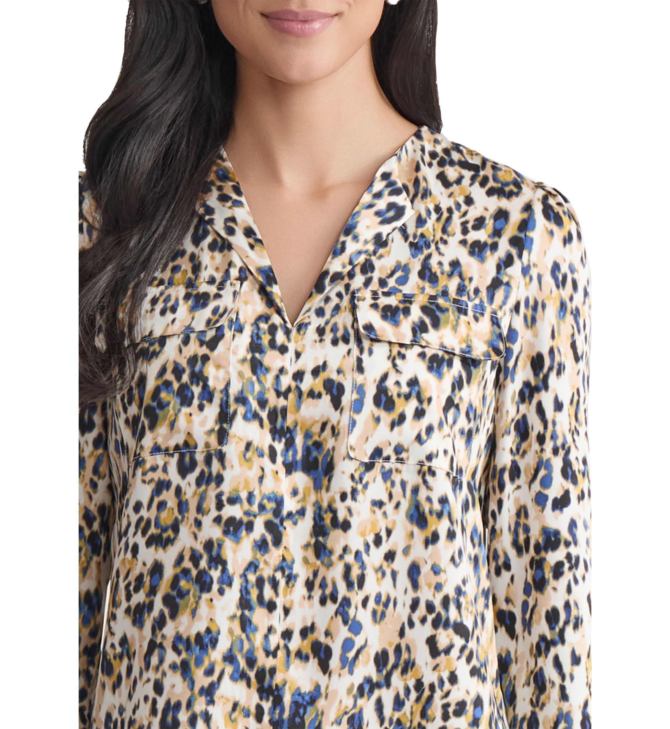 Womens Long Sleeve Printed Utility Blouse 