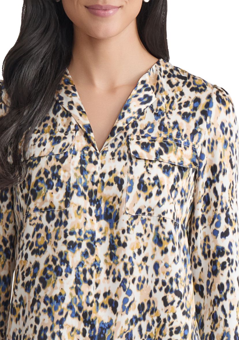 Womens Long Sleeve Printed Utility Blouse 