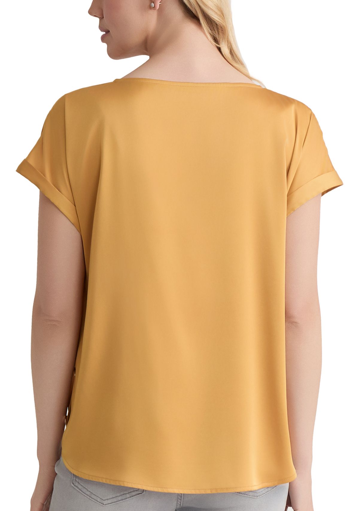Womens Short Sleeve Side Button Crepe Top 