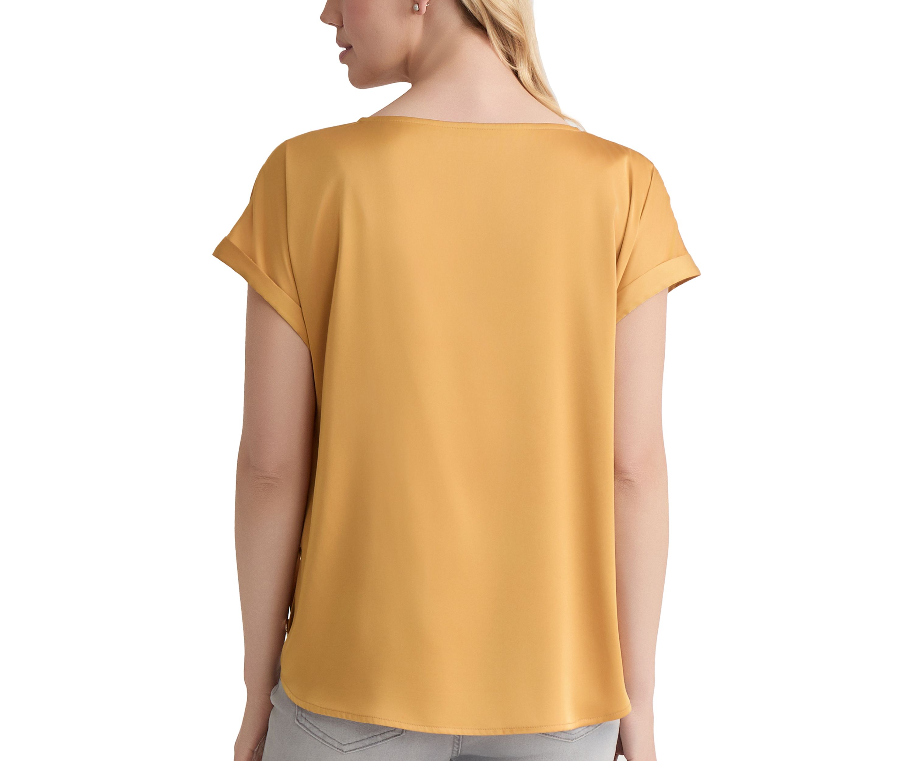 Womens Short Sleeve Side Button Crepe Top 
