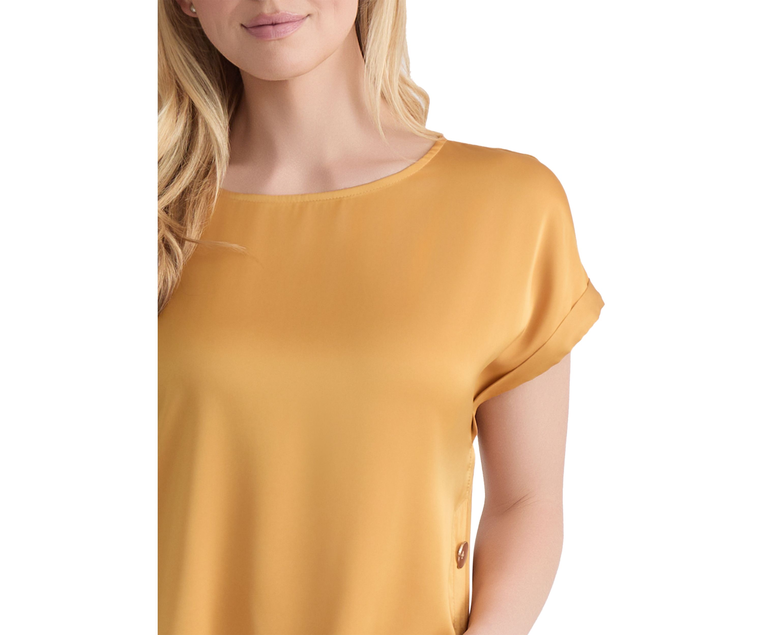 Womens Short Sleeve Side Button Crepe Top 