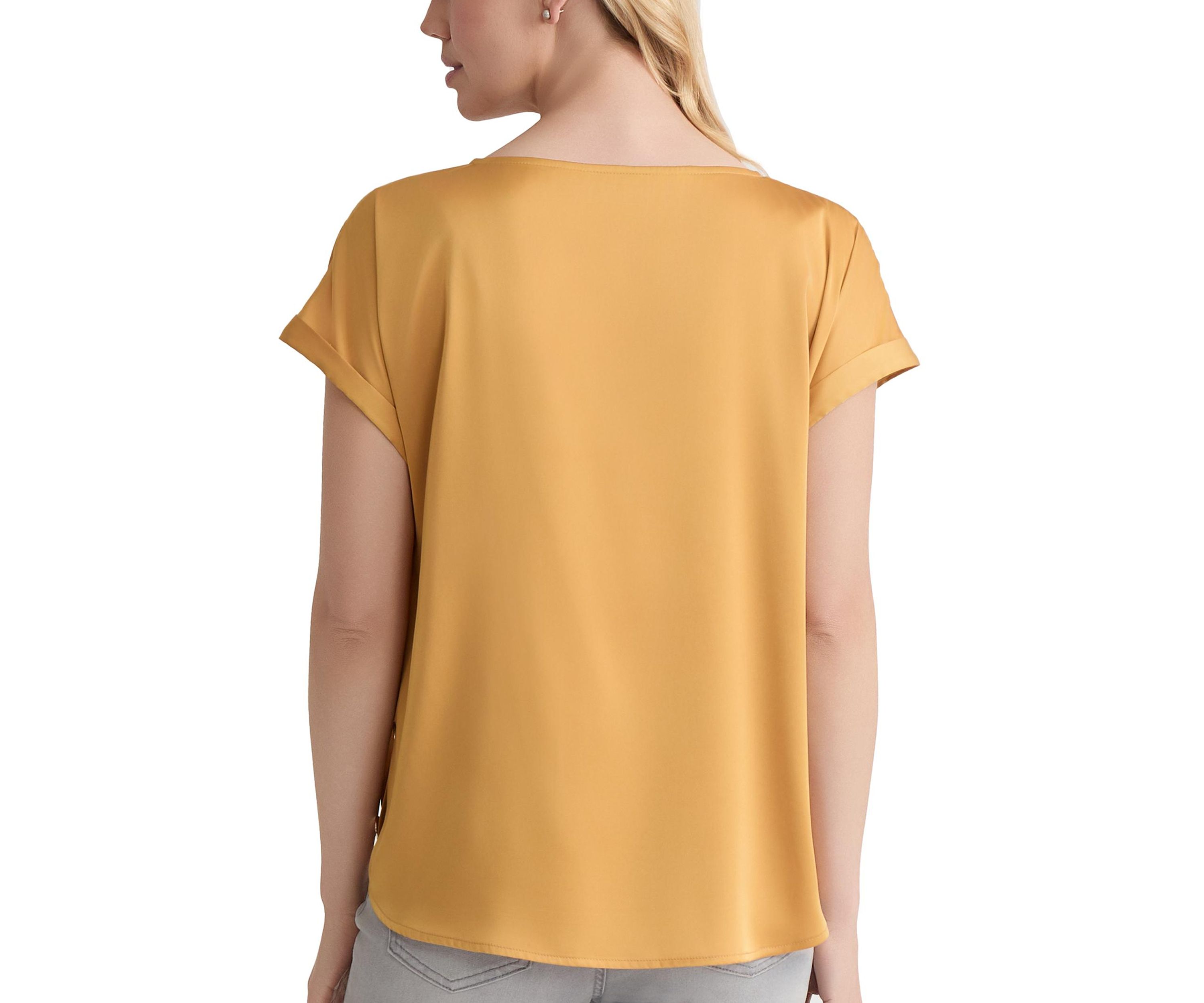 Petite Short Sleeve Button Detail Blouse - Hammered Satin 