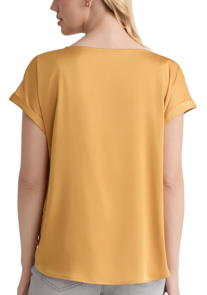 Petite Short Sleeve Button Detail Blouse - Hammered Satin 