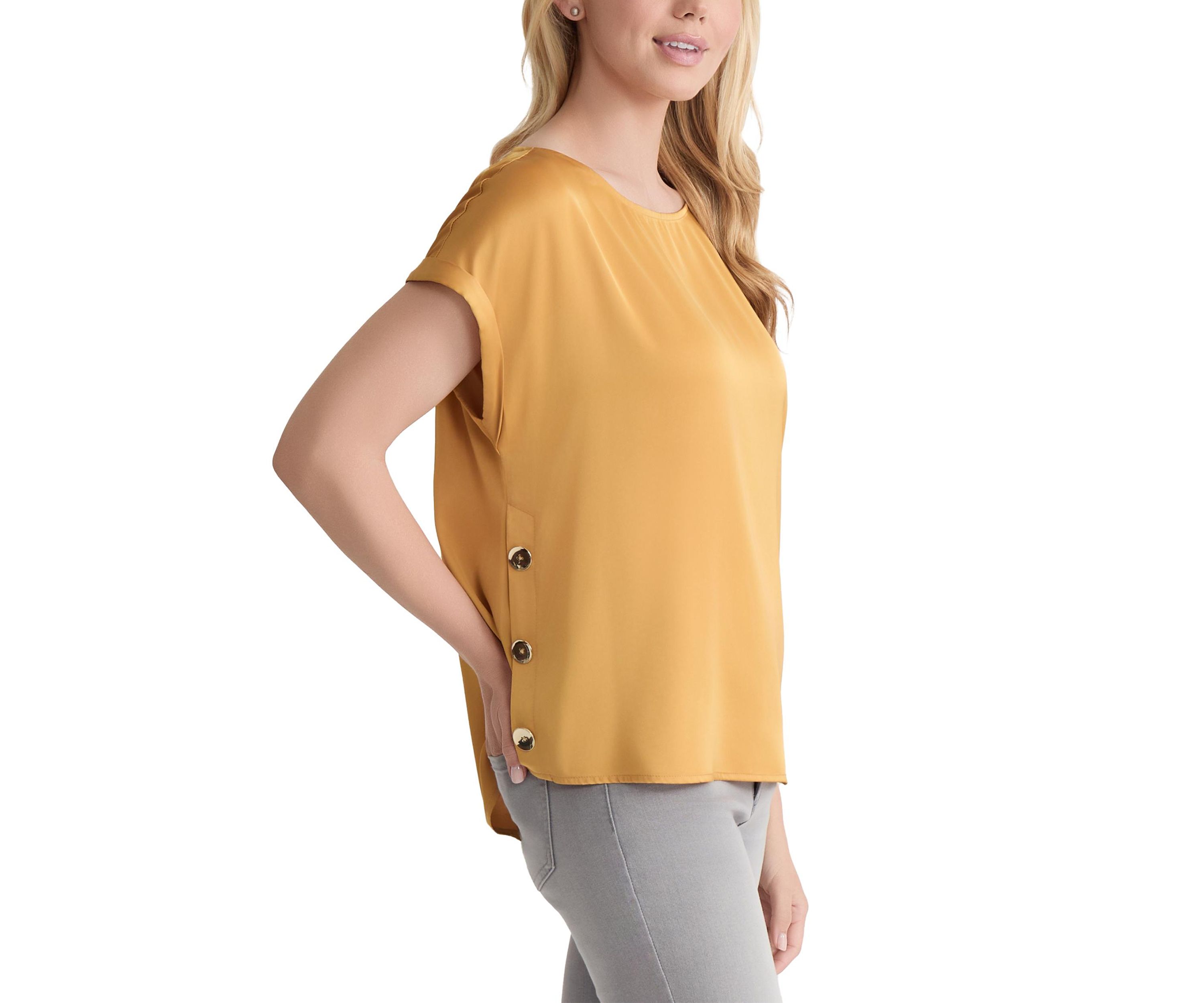 Petite Short Sleeve Button Detail Blouse - Hammered Satin 