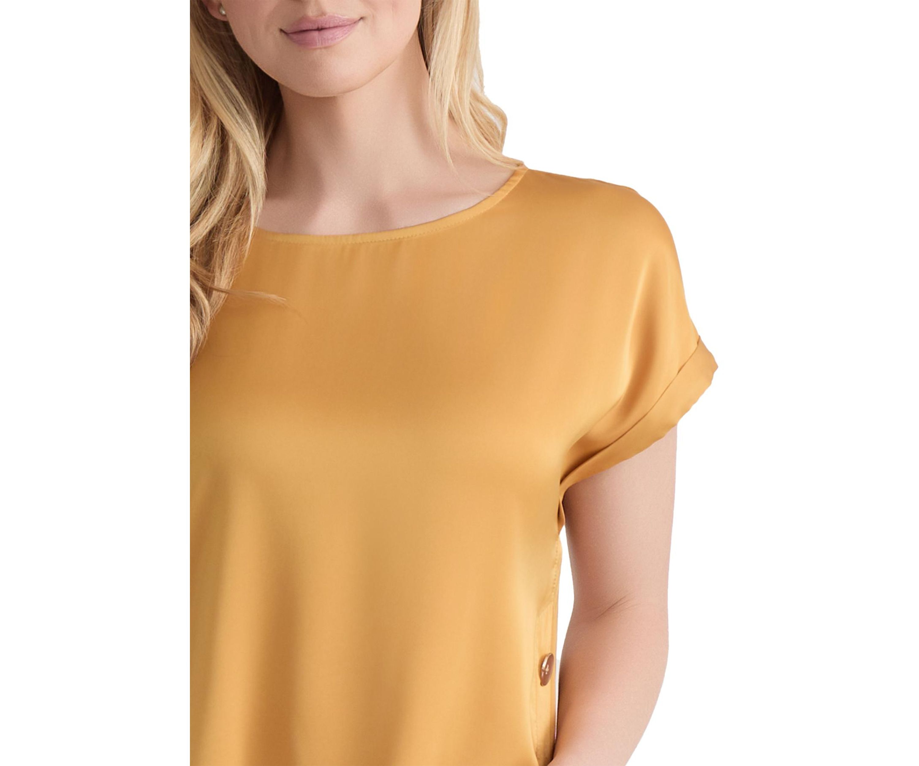Petite Short Sleeve Button Detail Blouse - Hammered Satin 