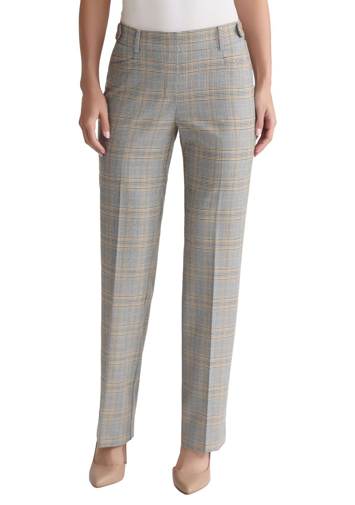 Womens Pull On Plaid Trousers 