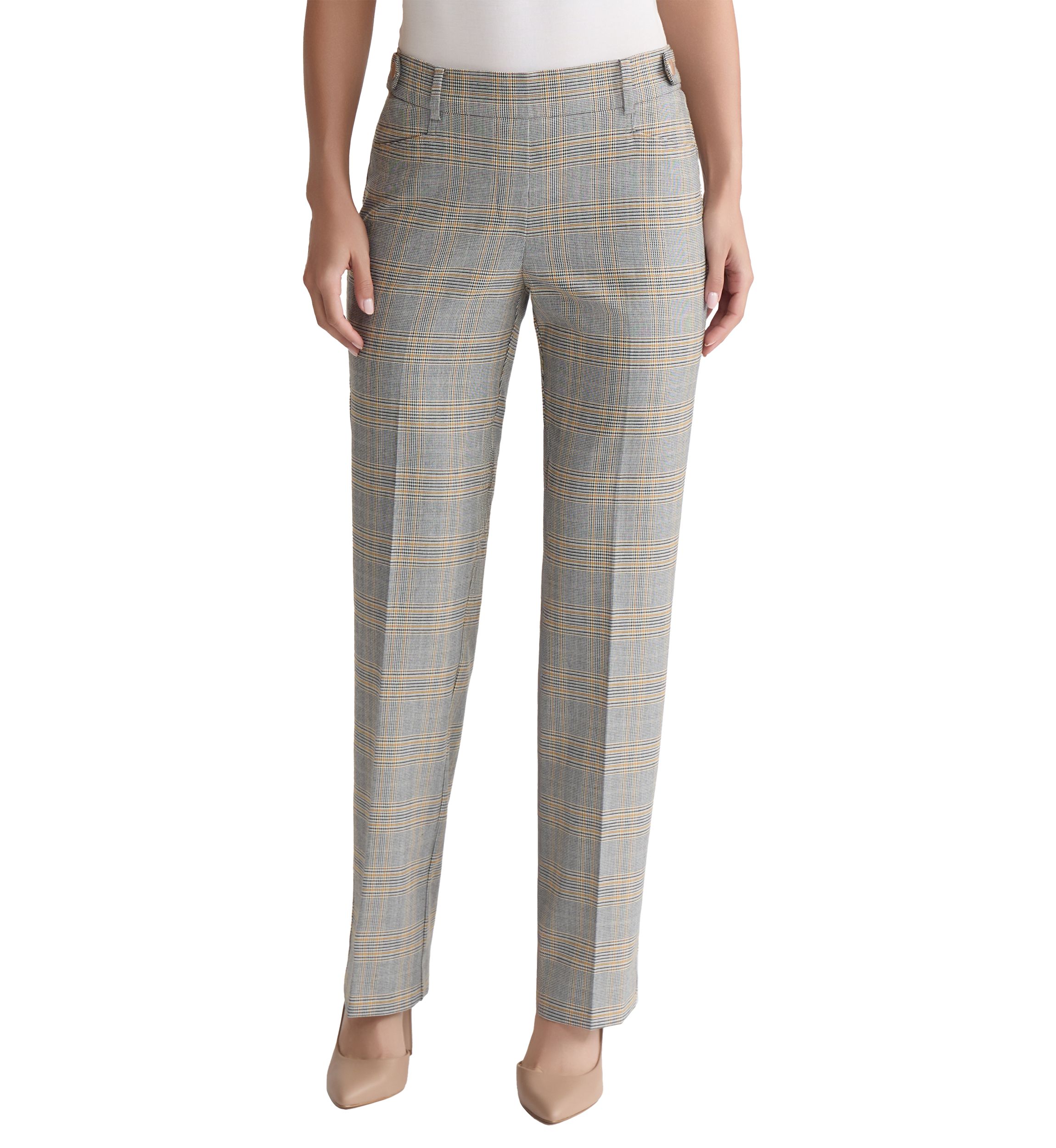 Womens Pull On Plaid Trousers 
