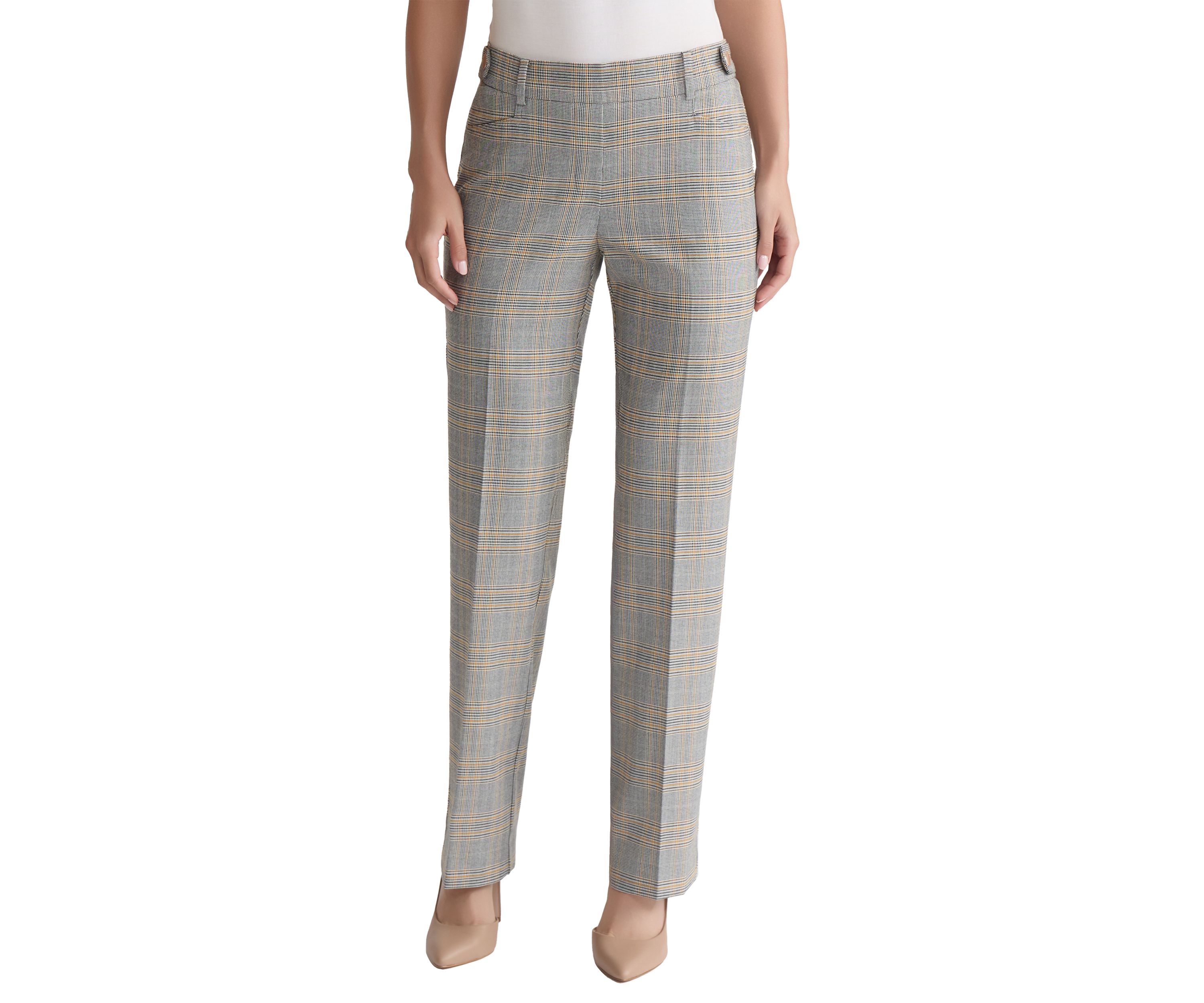 Womens Pull On Plaid Trousers 